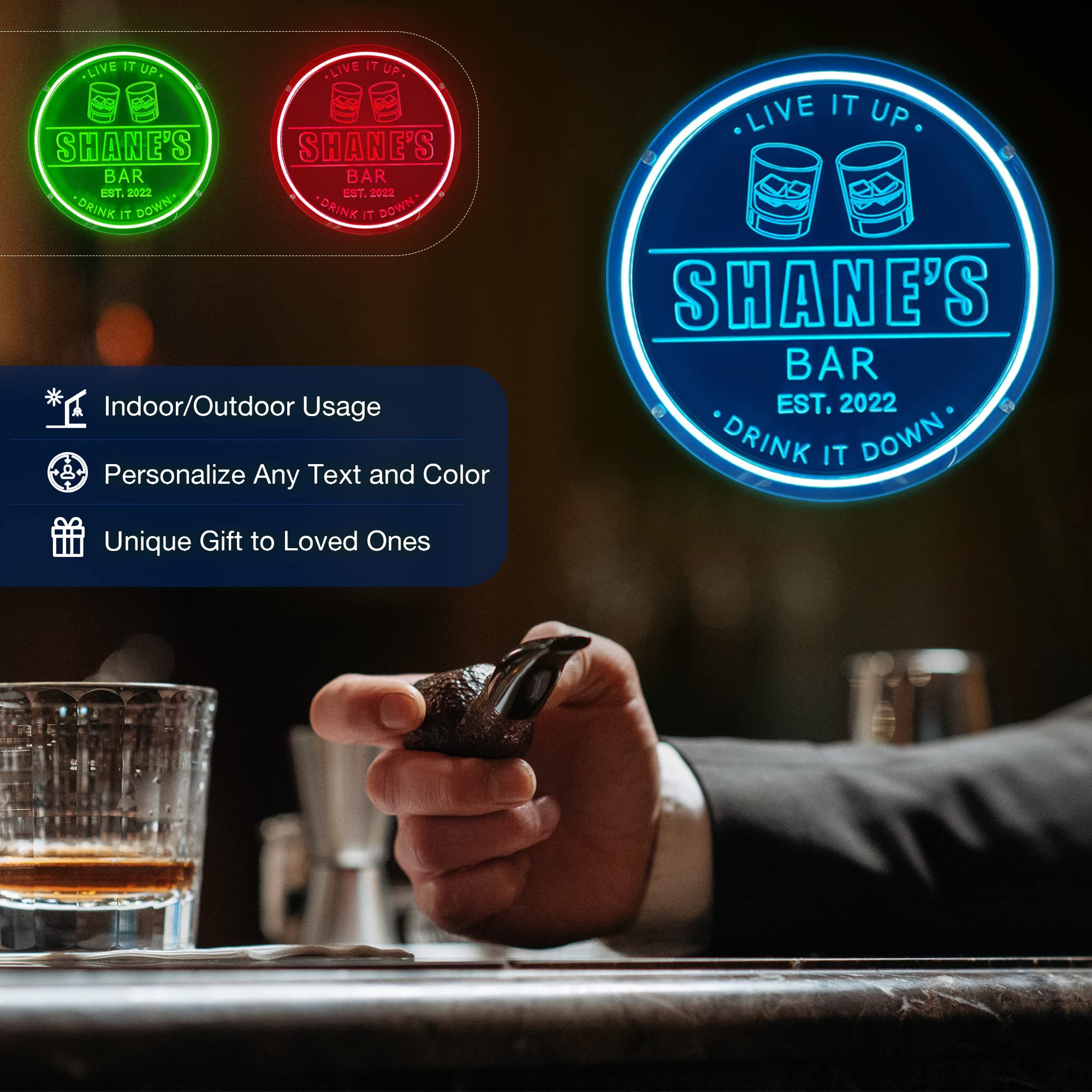Custom Whiskey Bar Neon Signs - Personalized Bourbon LED Wall Decor for Men | Unique Gifts for Husband, Dad & Whiskey Lovers | Perfect for Home Bars, Man Caves & Liquor Shelves