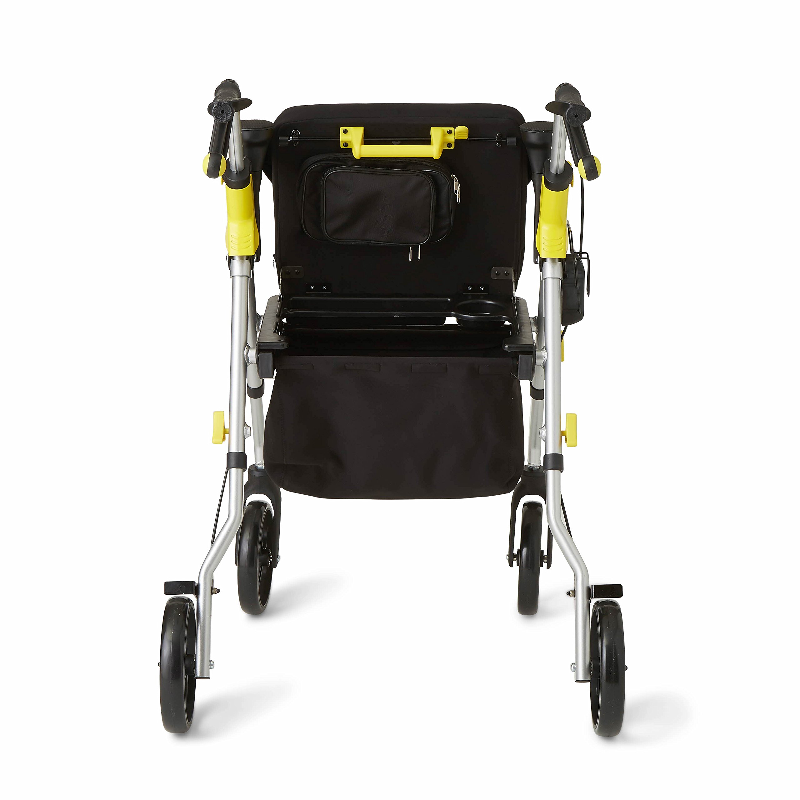 Premium Medline Empower Rollator Walker with Seat & 8-Inch Wheels - Foldable Mobility Aid for Seniors & Adults - Ideal for Indoor/Outdoor Use, Shopping & Travel (Silver)