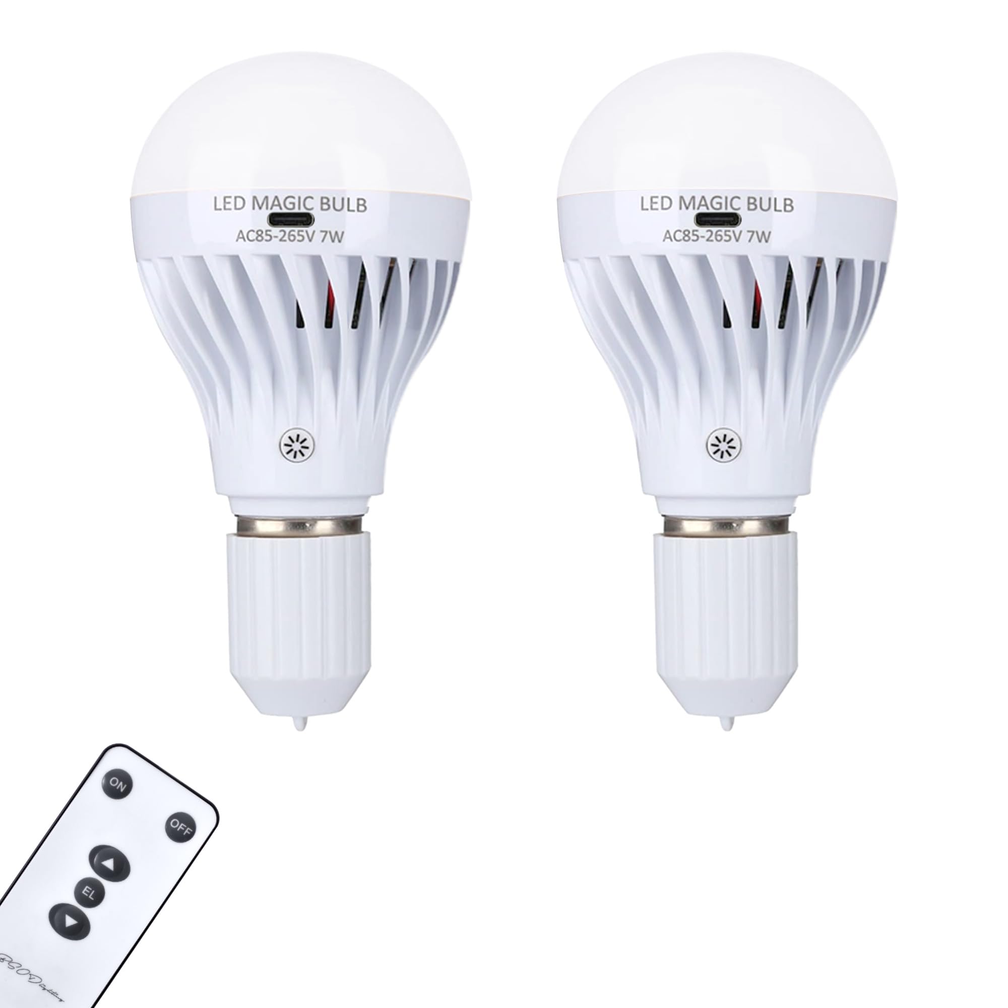 Rechargeable LED Light Bulbs with Remote - E26 Base, USB Battery Powered, Dimmable Emergency Light Bulbs for Power Outage - Cool White (2 Pack) - Perfect for Home, Bedroom, Lamp, Camping & Emergency Preparedness