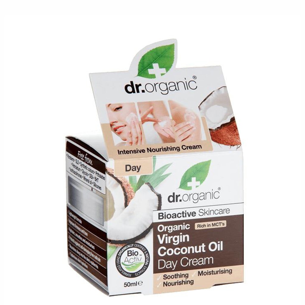 Dr Organic Day Cream with Virgin Coconut Oil - Hydrating & Nourishing Moisturizer for Dry Skin - Perfect for Daily Skincare Routine & Anti-Aging Care