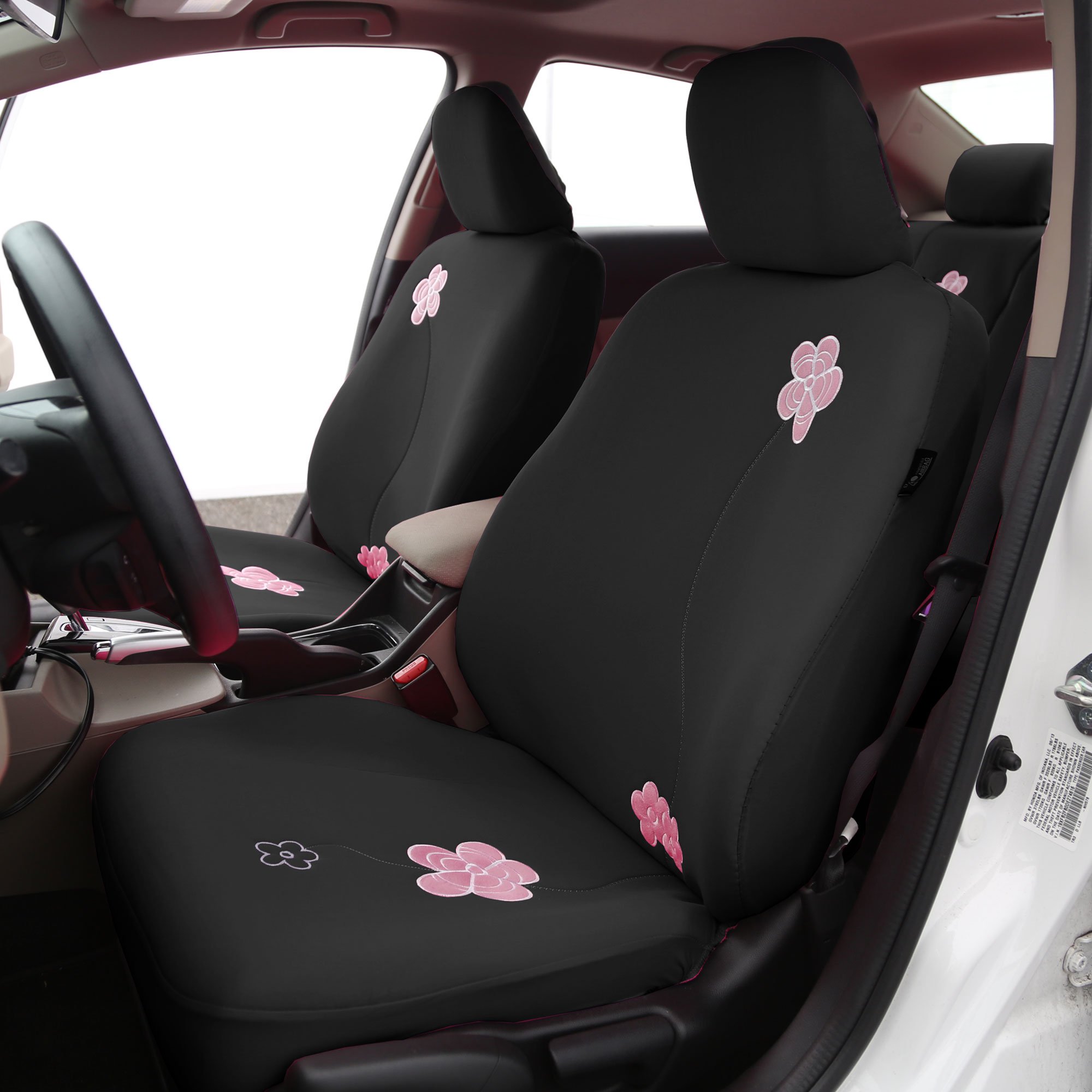 TLH Floral Car Seat Covers - Universal Fit Front Seat Protectors with Airbag Compatibility (Black) | Premium Automotive Interior Accessories for Cars, Trucks & SUVs | Perfect for Daily Commute, Road Trips & Protecting Seats from Wear