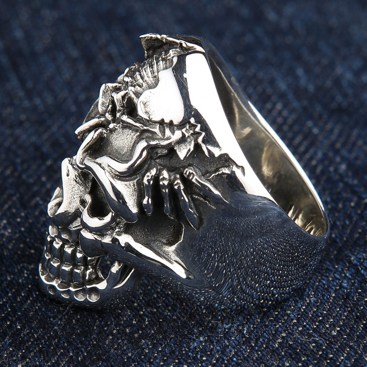 Gothic Devil Sterling Silver Skull Ring for Men & Women - Dark Fashion Jewelry for Halloween, Punk Style & Gothic Outfits
