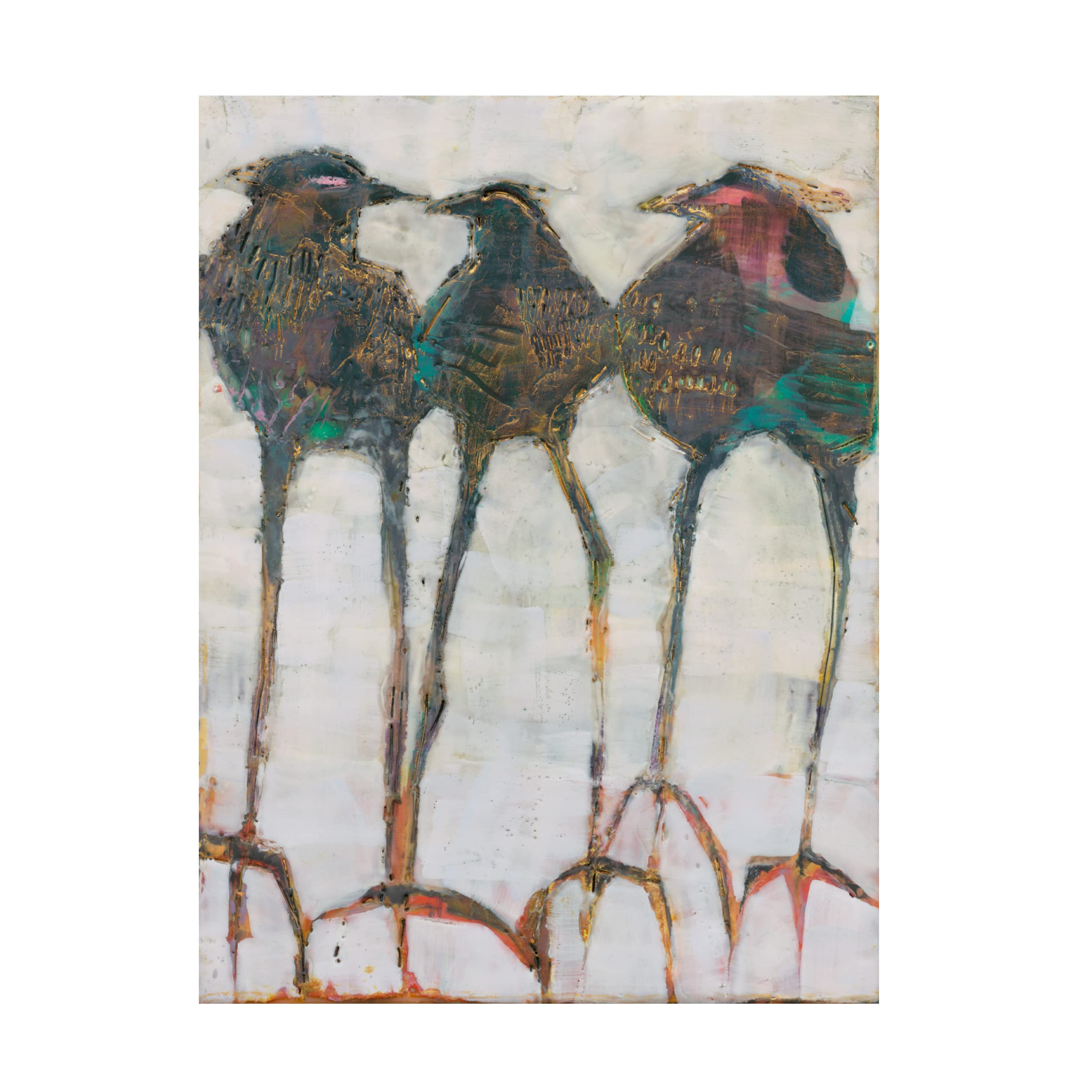 Trademark Fine Art 'Gaggle I' Canvas Wall Art by Sue Jachimiec - Hand-Painted Duck Painting for Living Room, Bedroom & Office Decor