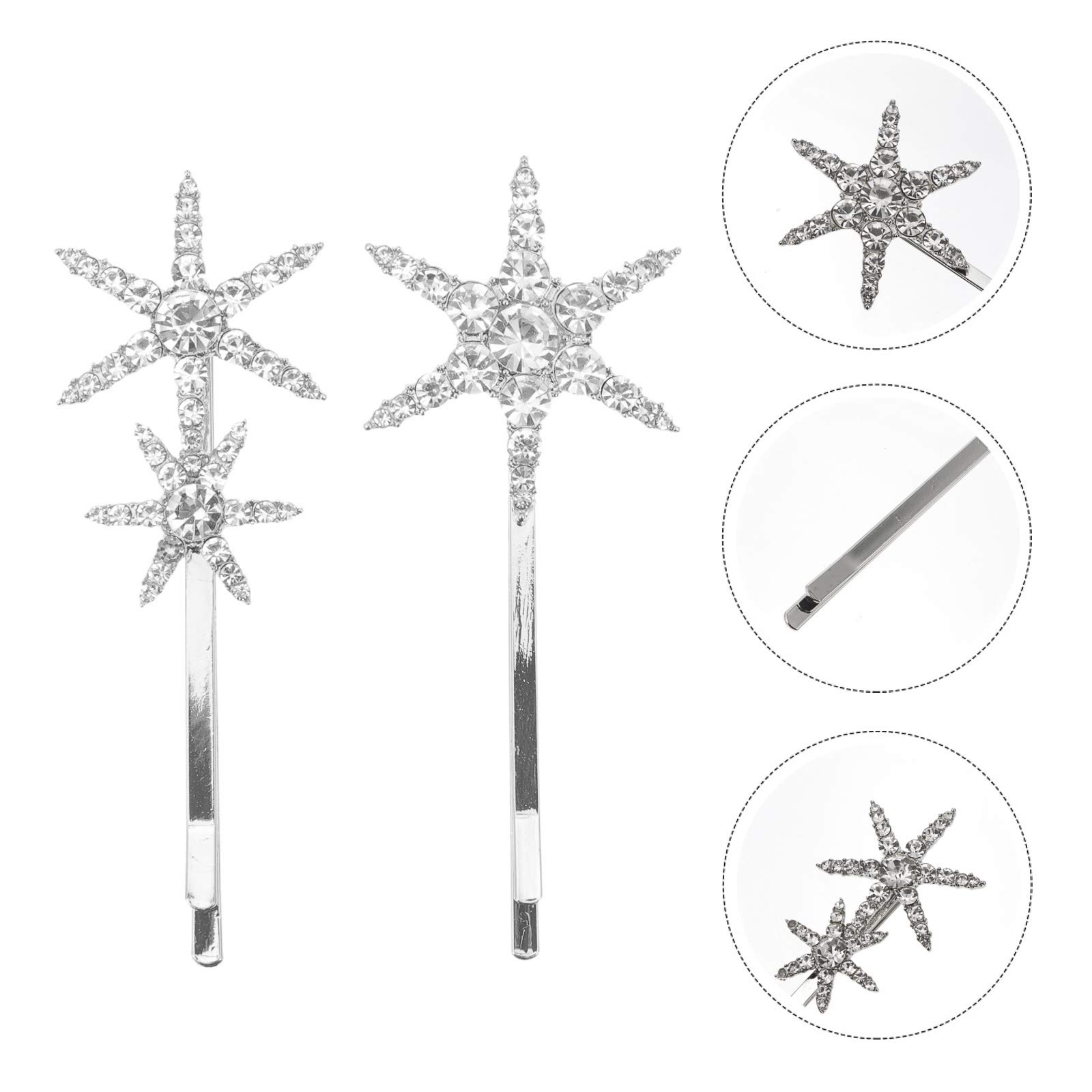 2Pcs Crystal Hair Clips for Women - Gold Rhinestone Bobby Pins, Vintage Star Hair Barrettes for Wedding, Party & Everyday Elegance