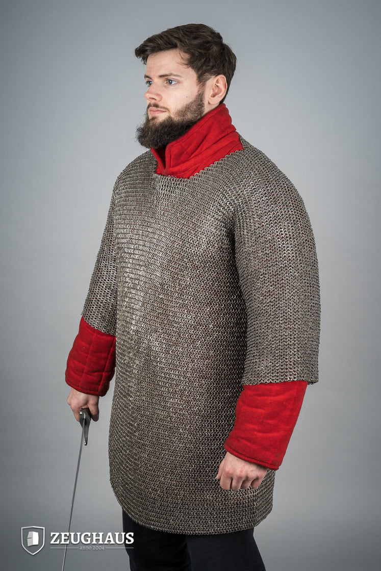 Flat Ring Riveted Chainmail Haubergeon - 6mm Steel Oiled B Stock - Medieval Armor for LARP, Cosplay & Historical Reenactment