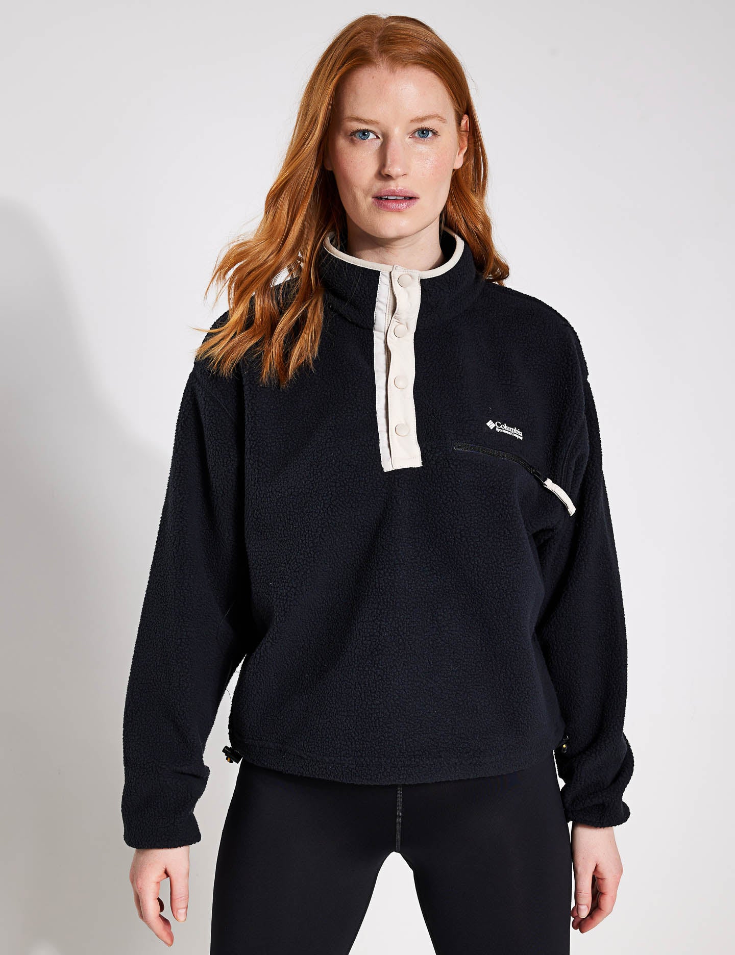 Helvetia Cropped Half Snap Fleece Jacket - Black | Women's Stylish Winter Outerwear for Casual Wear & Outdoor Activities