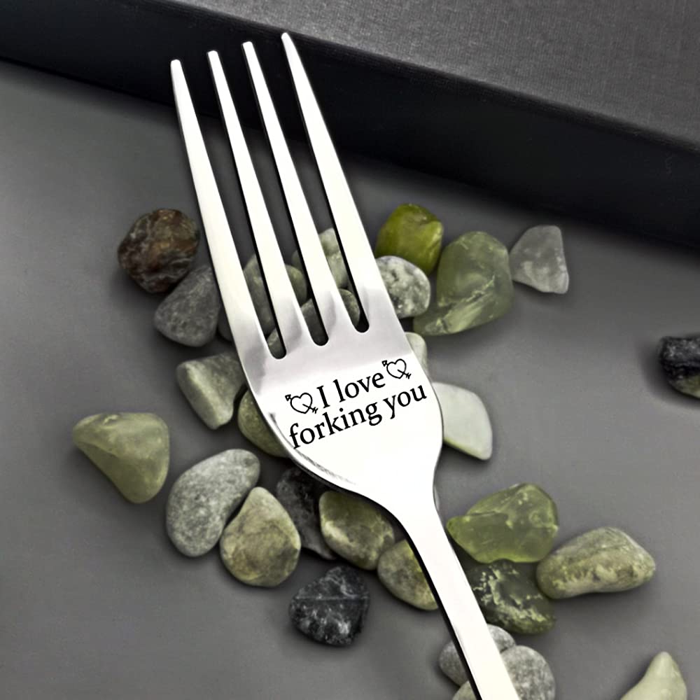 Valentine's Day Gifts for Him - Funny Engraved 'I Love You' Stainless Steel Dinner Forks - Romantic Anniversary Gift for Boyfriend - Perfect for Valentine's Dinner, Date Night & Special Occasions