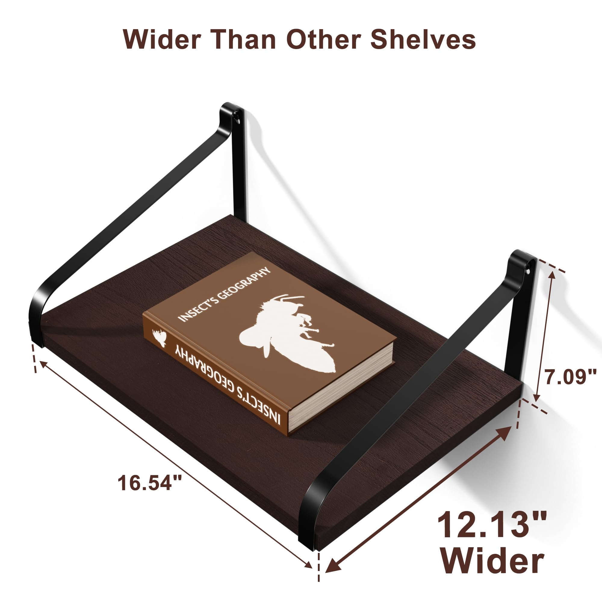 Floating Wall Shelves Set of 2 - Solid Wood Wall Mount Shelves 16.5