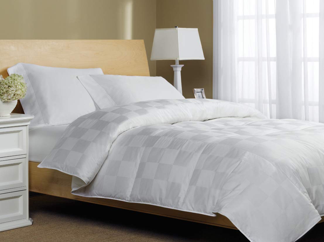 Premium 1000 Thread Count Euro Check Down Fiber Comforter - King Size White Bedding Set | Ultra Soft & Breathable for All Seasons | Perfect for Master Bedroom, Guest Room & Hotel Luxury