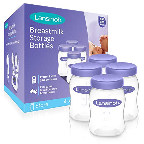 Lansinoh Breastmilk Storage Bottles for Breast Pump - 4 Pack | BPA-Free, Leak-Proof | Perfect for Freezing, Storing & Feeding Breast Milk