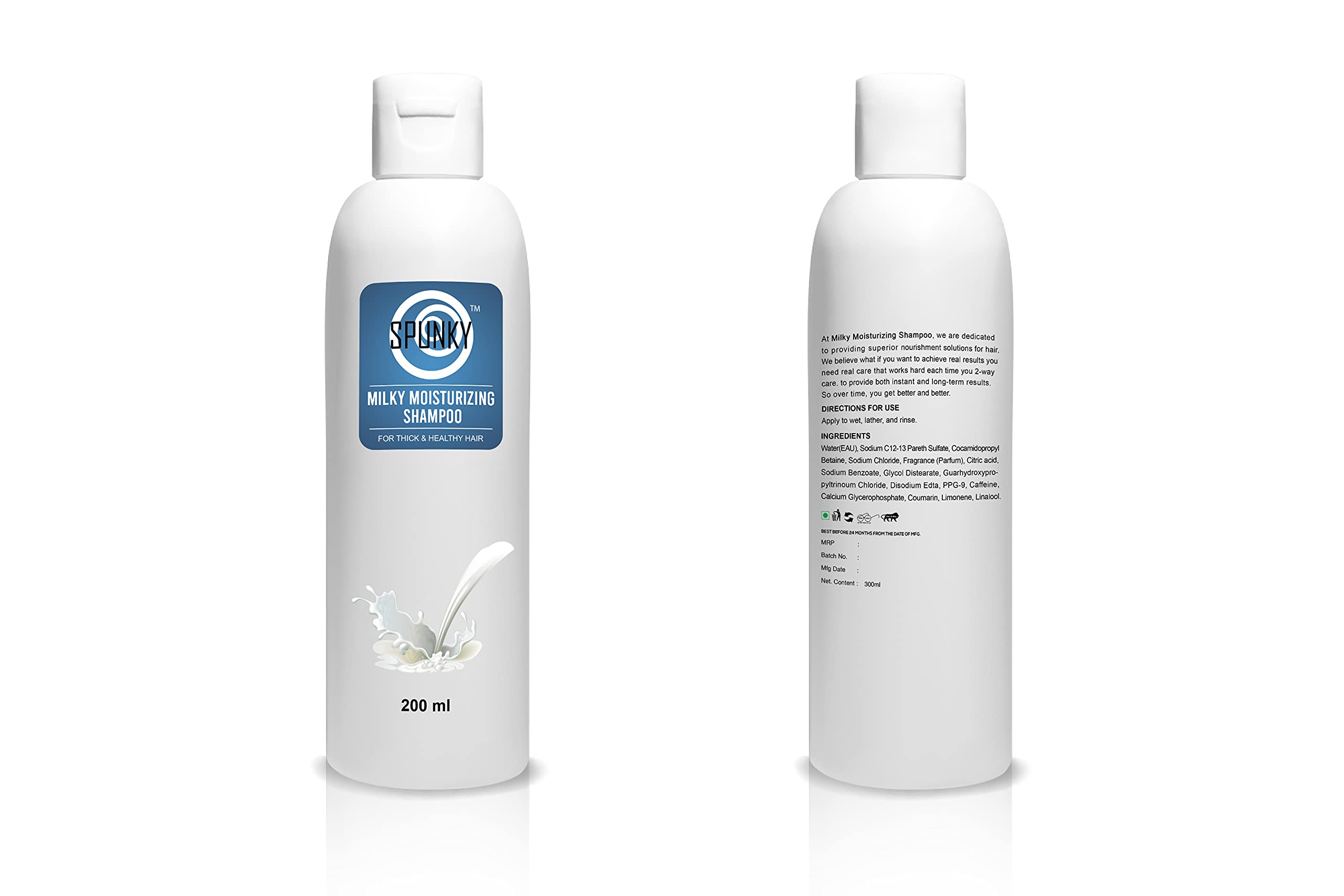 SPUNKY Replenish Shampoo with Olive Oil & Camellia Oil - Dye-Free, Paraben-Free, 24H Frizz Control - Hydrating Milk Shampoo for Dry, Damaged Hair (200ml) - Perfect for Daily Use & Travel Size