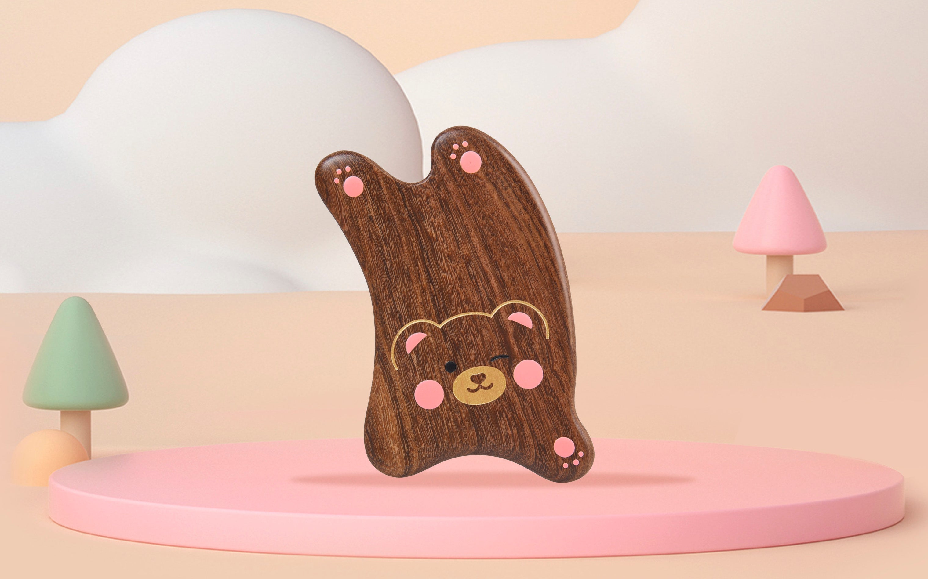 Premium Wooden Gua Sha Board - Bear Design for Facial Massage & Skincare - Perfect for Relaxation, Anti-Aging & Lymphatic Drainage at Home or Spa