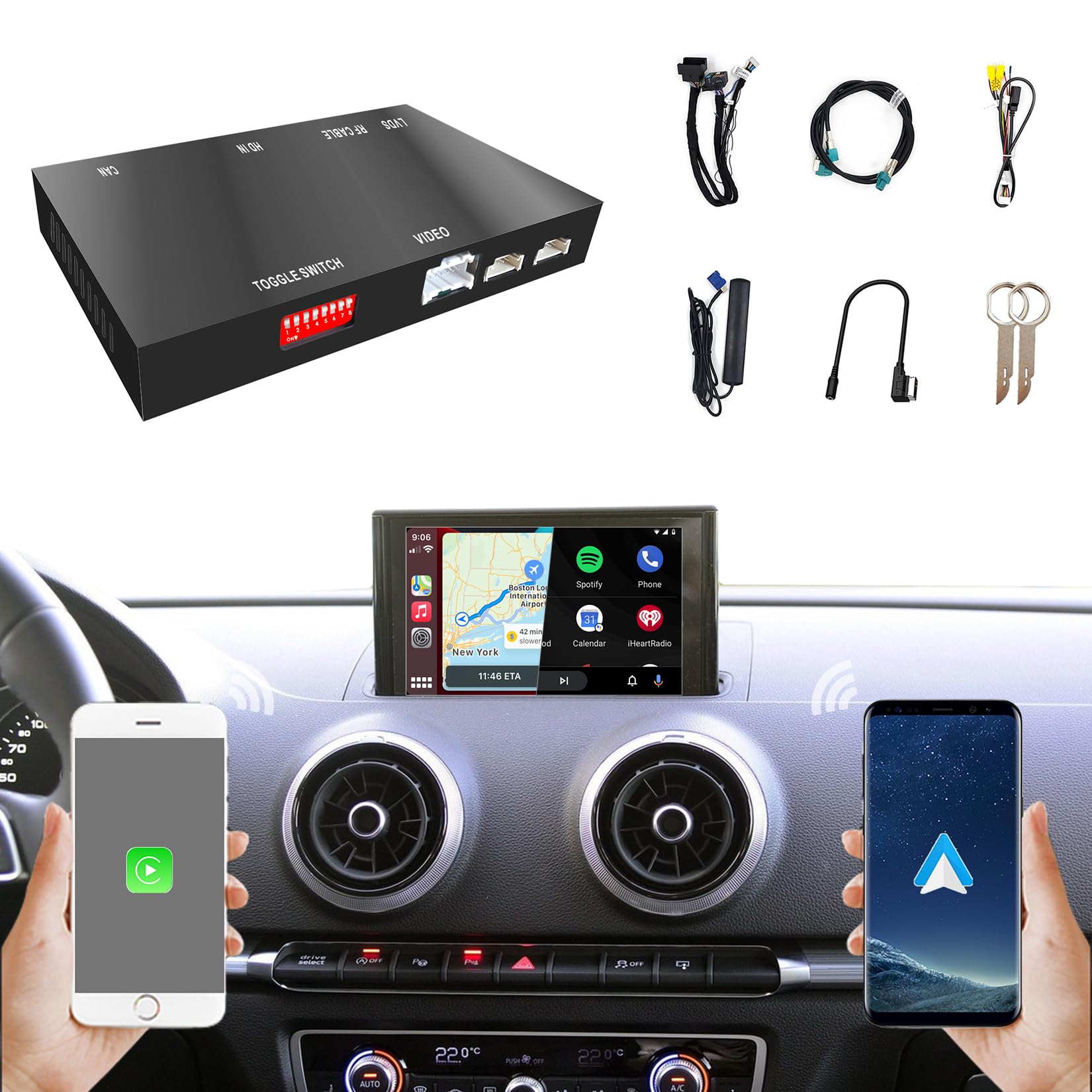 Wireless CarPlay & Android Auto Retrofit Kit for Audi A3 A4 A5 Q5 Q7 B9 (2013-2019) - AirPlay & MirrorLink Support, iOS 14 Split Screen, USB Playback, Built-in YouTube App | Perfect for Commuting, Road Trips & Hands-Free Navigation