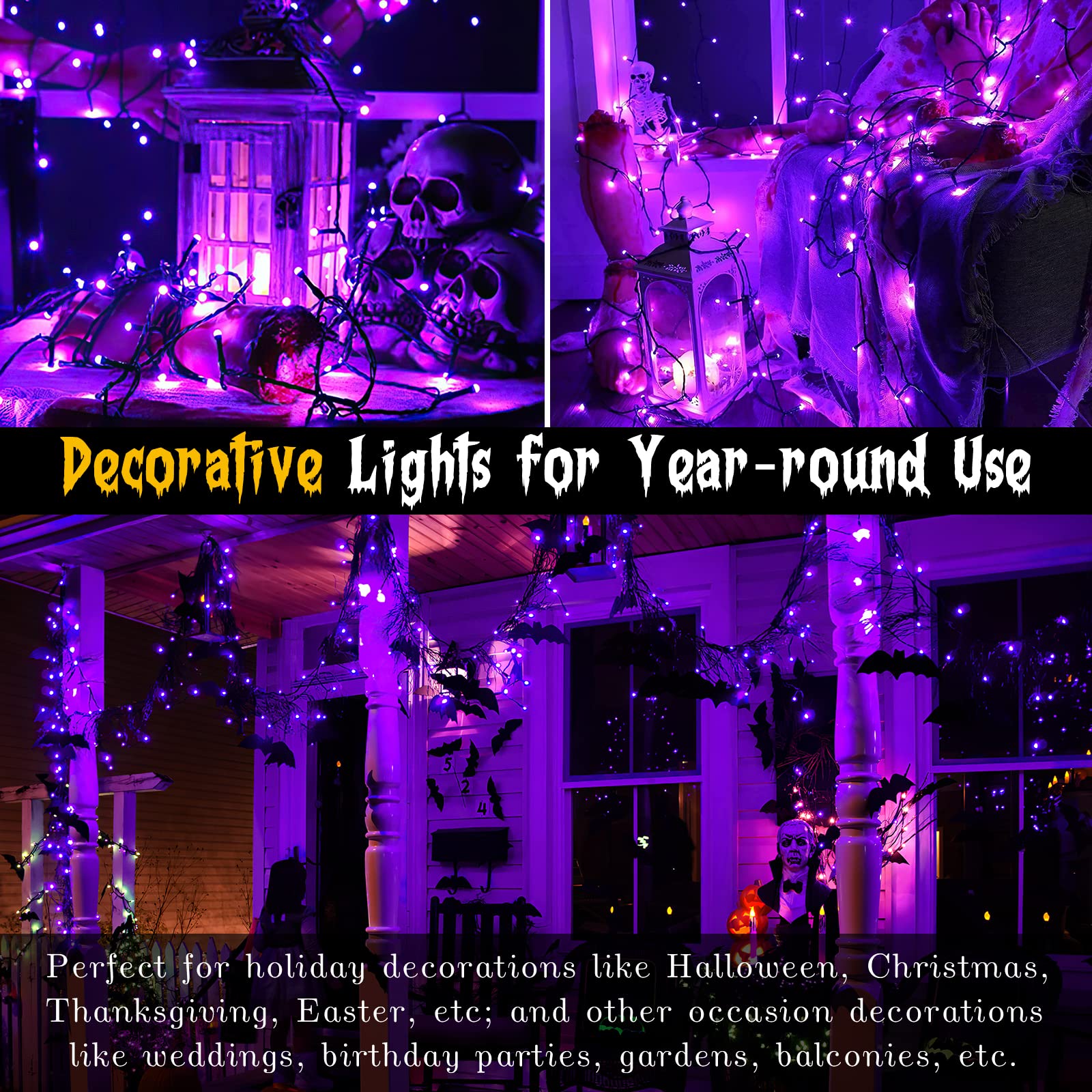 300 LED Purple Halloween String Lights - 108FT Waterproof Connectable Twinkle Fairy Lights for Indoor/Outdoor Party, Wedding, Garden & Tree Decorations | Perfect for Halloween, Christmas, Patio, Backyard & Special Events