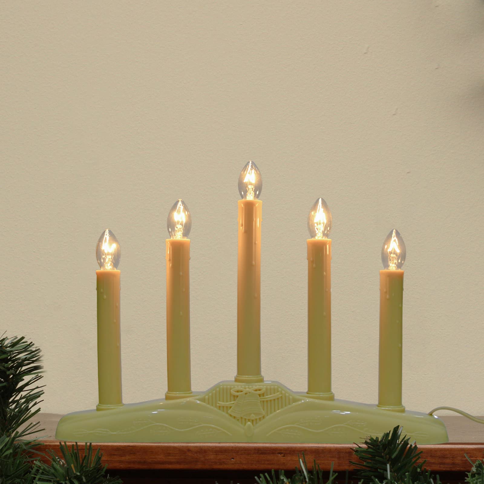 GOOTHY 5-Light Electric Window Candle Lamp Set - Ivory Base with 6 Clear C7 Bulbs (Includes 1 Spare) - 5W, 3ft Cord - Plug-in Ready for Christmas Decor, Holiday Lighting, Home & Window Display