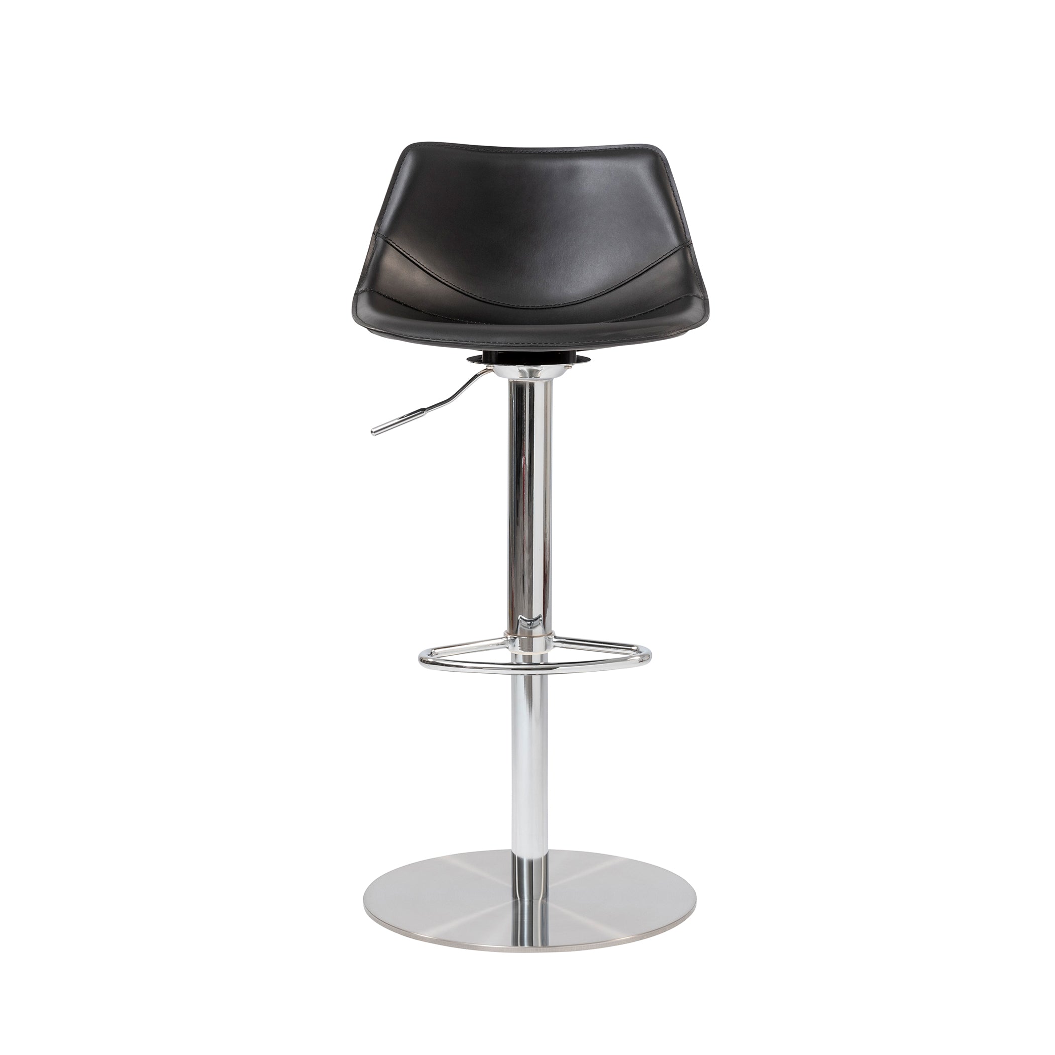 Rudy Adjustable Swivel Bar Stool - Black Leather Seat with Brushed Stainless Steel Base - Perfect for Kitchen Islands, Home Bars & Counter Height Dining
