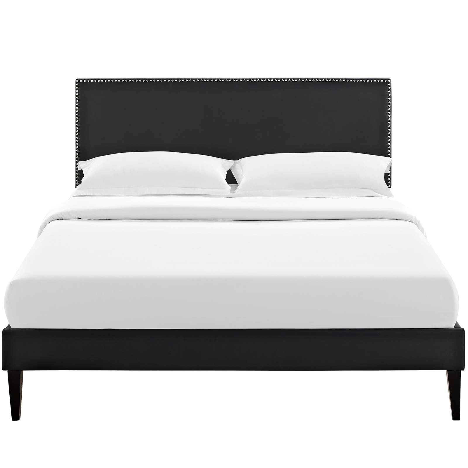 Macie Vinyl Platform Bed Frame with Squared Tapered Legs - Modern Minimalist Bedroom Furniture for Small Spaces & Studio Apartments