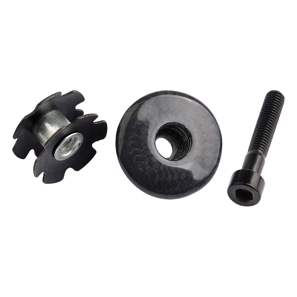 Premium Carbon Fiber Bike Headset Top Cap with M6x35mm Titanium Bolt & Star Nut - Compatible with 1-1/8