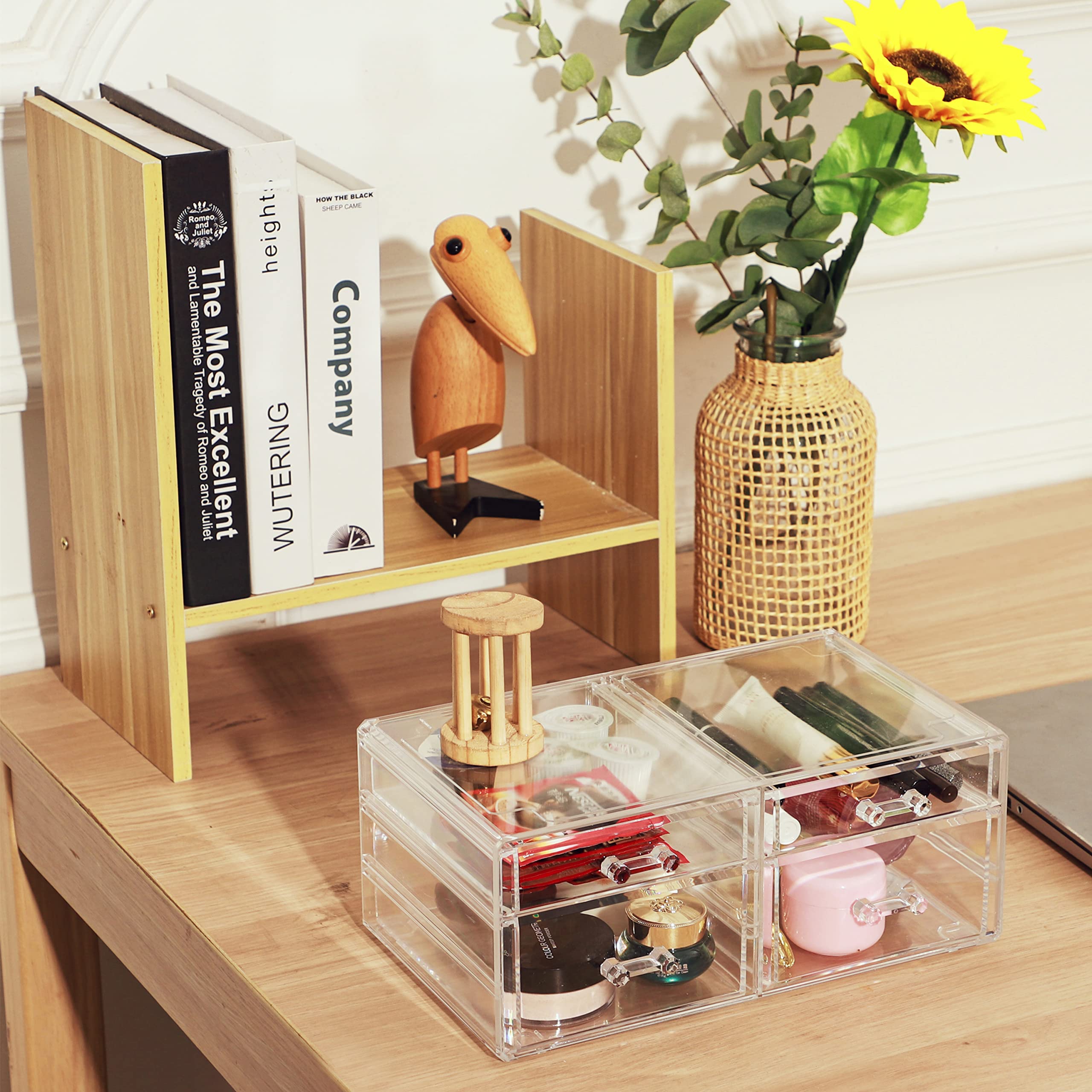4-Drawer Acrylic Makeup Organizer - Clear Stackable Storage for Office & Home