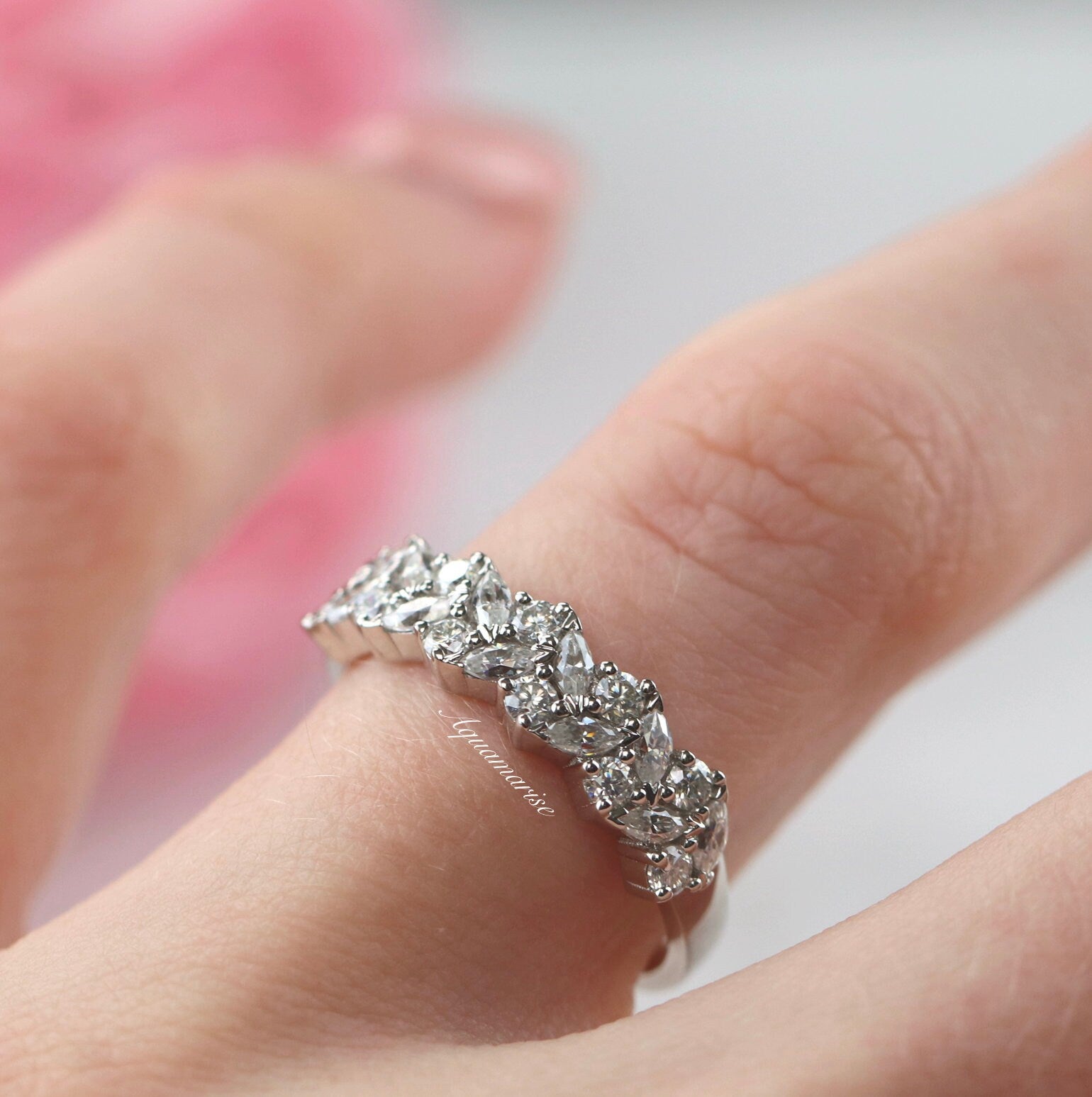 14K White Gold Marquise Natural Diamond or Moissanite Wedding Band - Elegant Engagement Ring for Women, Perfect for Proposals, Anniversaries & Bridal Jewelry