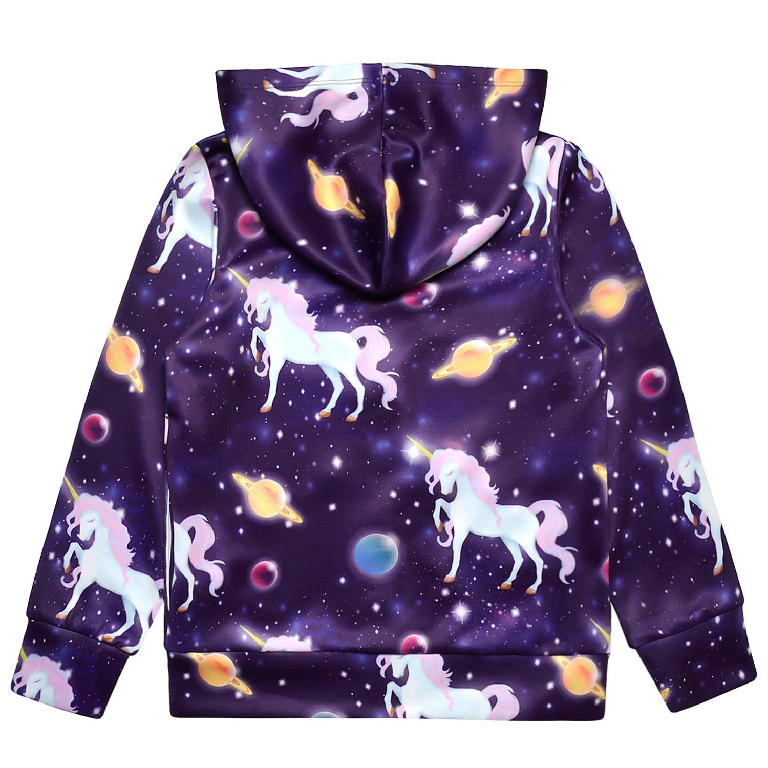 Girls Zip Up Hoodie Jacket - Cute Unicorn & Cat Print Pullover Sweatshirt with Kangaroo Pockets | Warm Fleece-Lined Outerwear for School, Playdates & Outdoor Activities