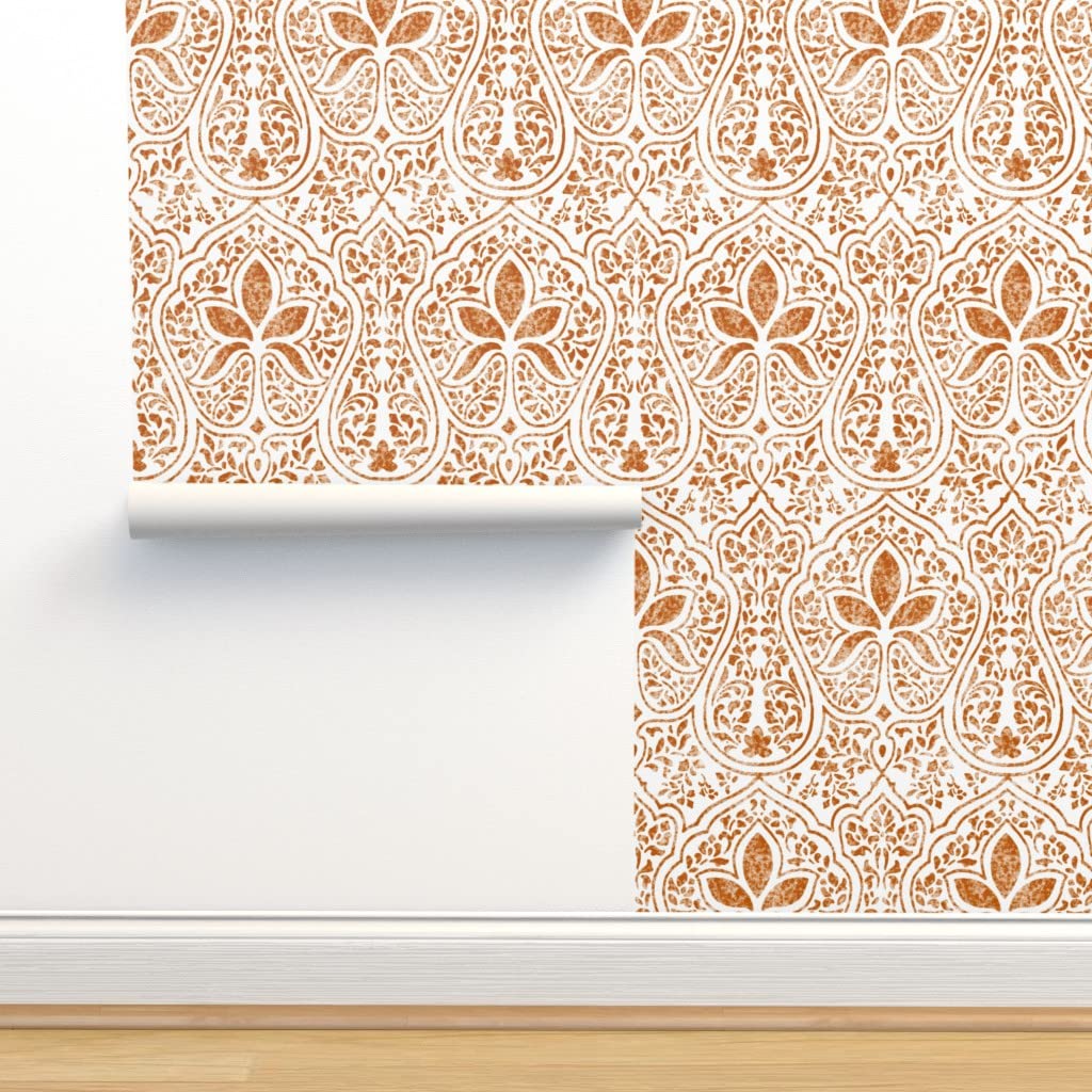 Premium Commercial Grade Wallpaper - 27ft x 2ft Pumpkin White Orange Burnt Traditional Design | Spoonflower | Perfect for Living Room, Bedroom, and Office Decor