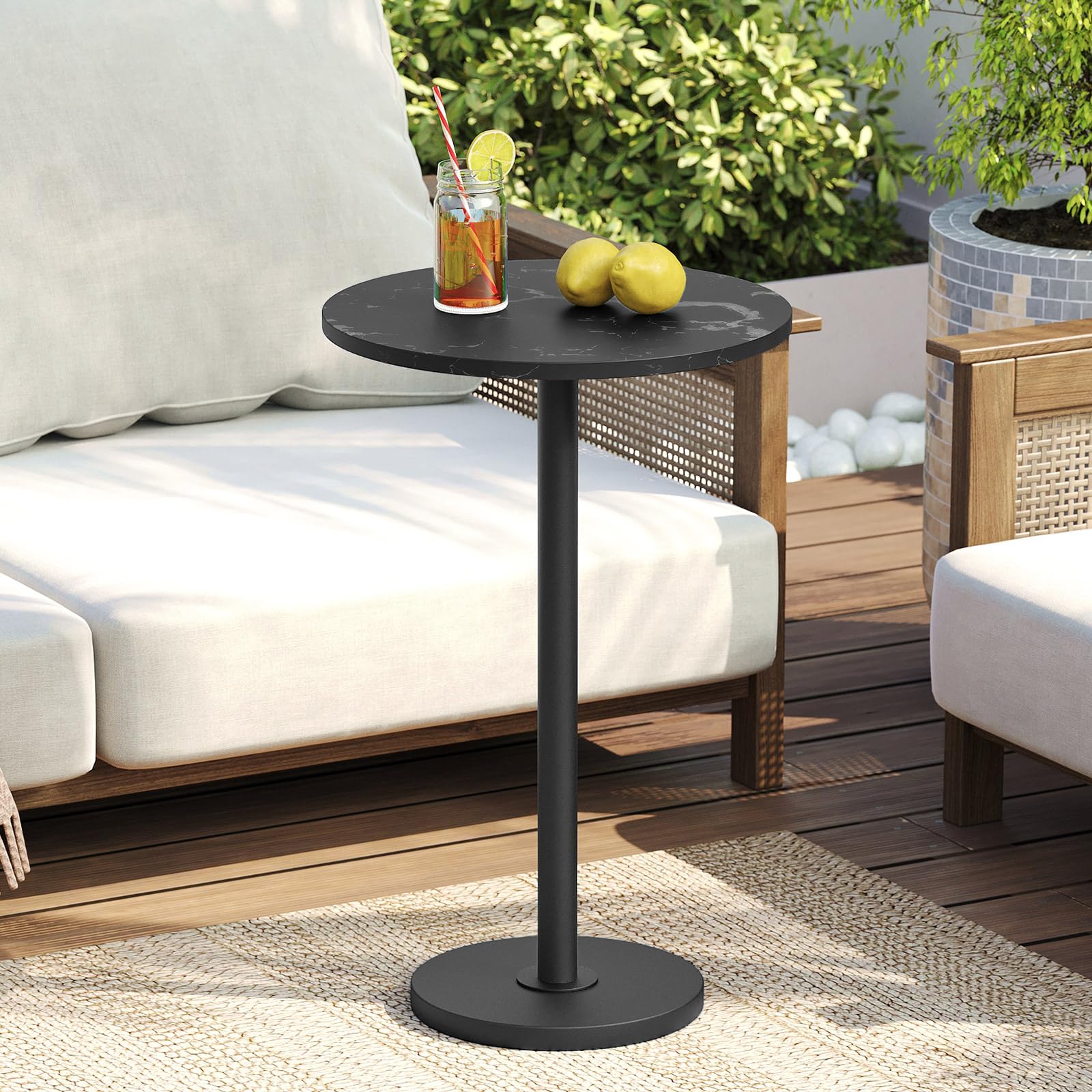 Small Round Side Table - Compact Drink & Coffee End Table for Small Spaces, Martini Pedestal Table - Perfect for Living Room, Bedroom & Sofa Couch - Elegant Marble Black & Black Finish ET30BM | Ideal for Apartments, Dorms & Cozy Spaces