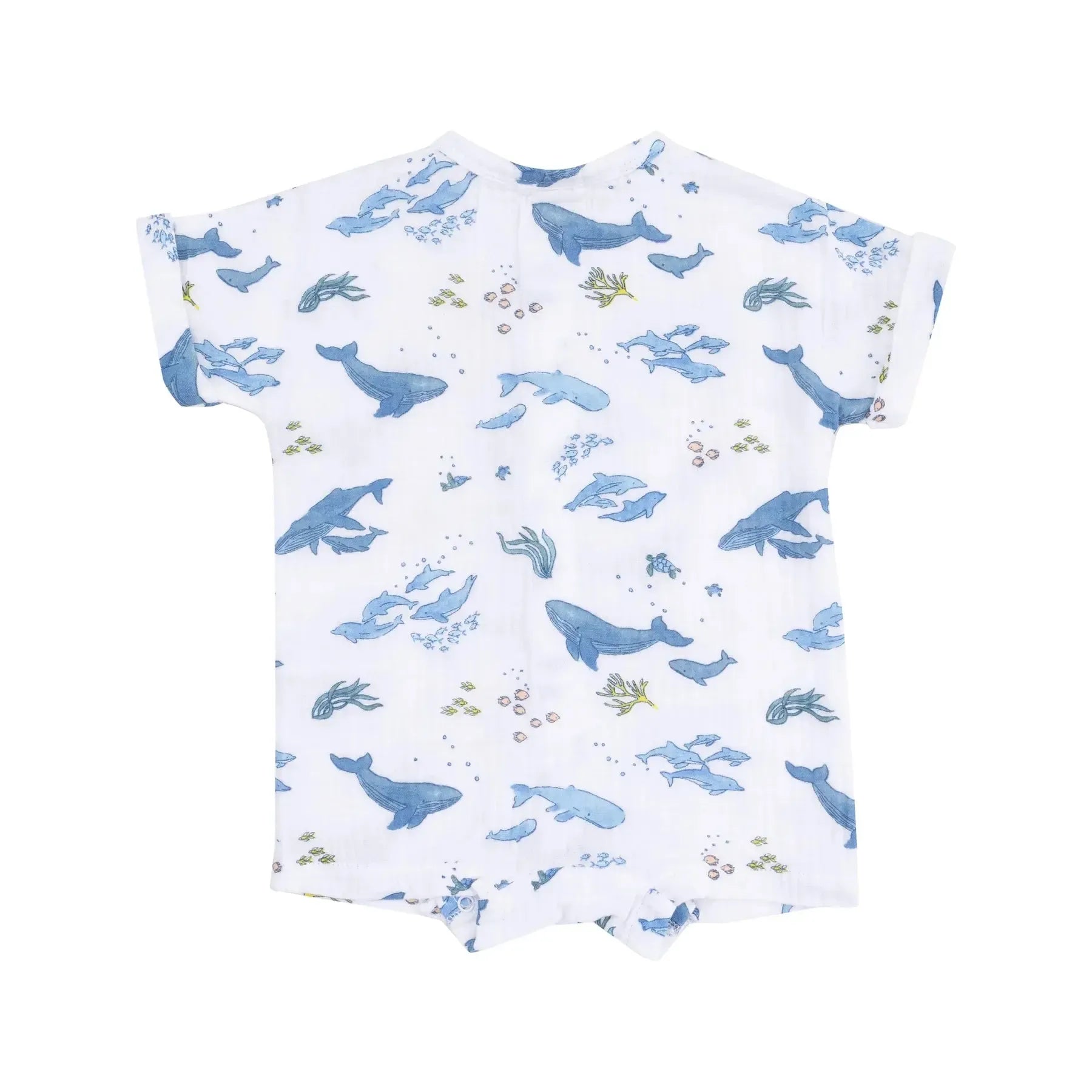 Angel Dear Organic Muslin Dolman Henley Shortie Romper - Soft Baby Boy & Girl Outfit with Watercolor Whales Print | Perfect for Playdates, Beach Trips & Summer Photoshoots