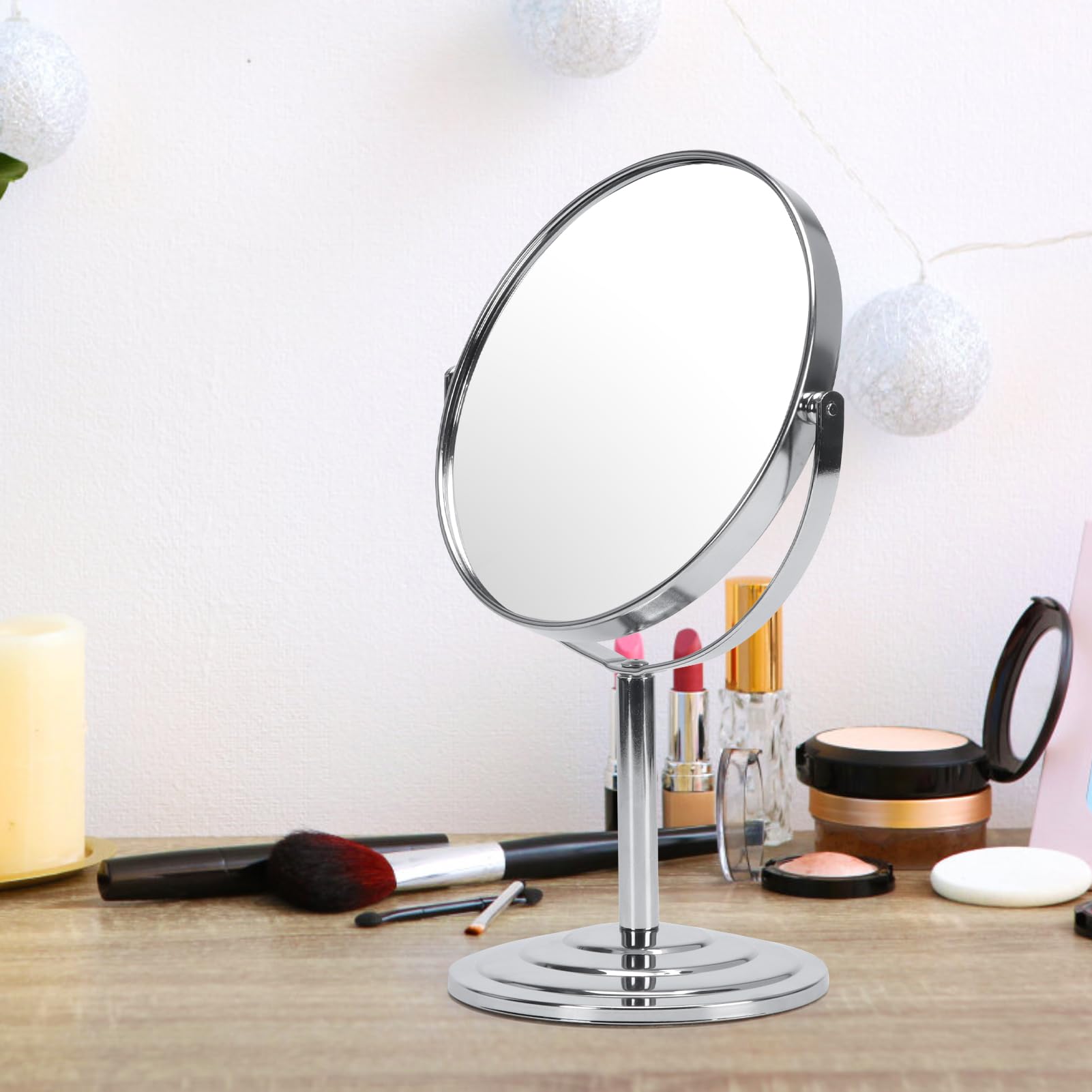 1X 3X Magnifying Makeup Mirror - 7 Inch Silver Vanity Mirror with Stand for Bathroom & Tabletop - Portable Double Sided Cosmetic Mirror for Precise Makeup Application, Eyebrow Shaping & Skincare Routine
