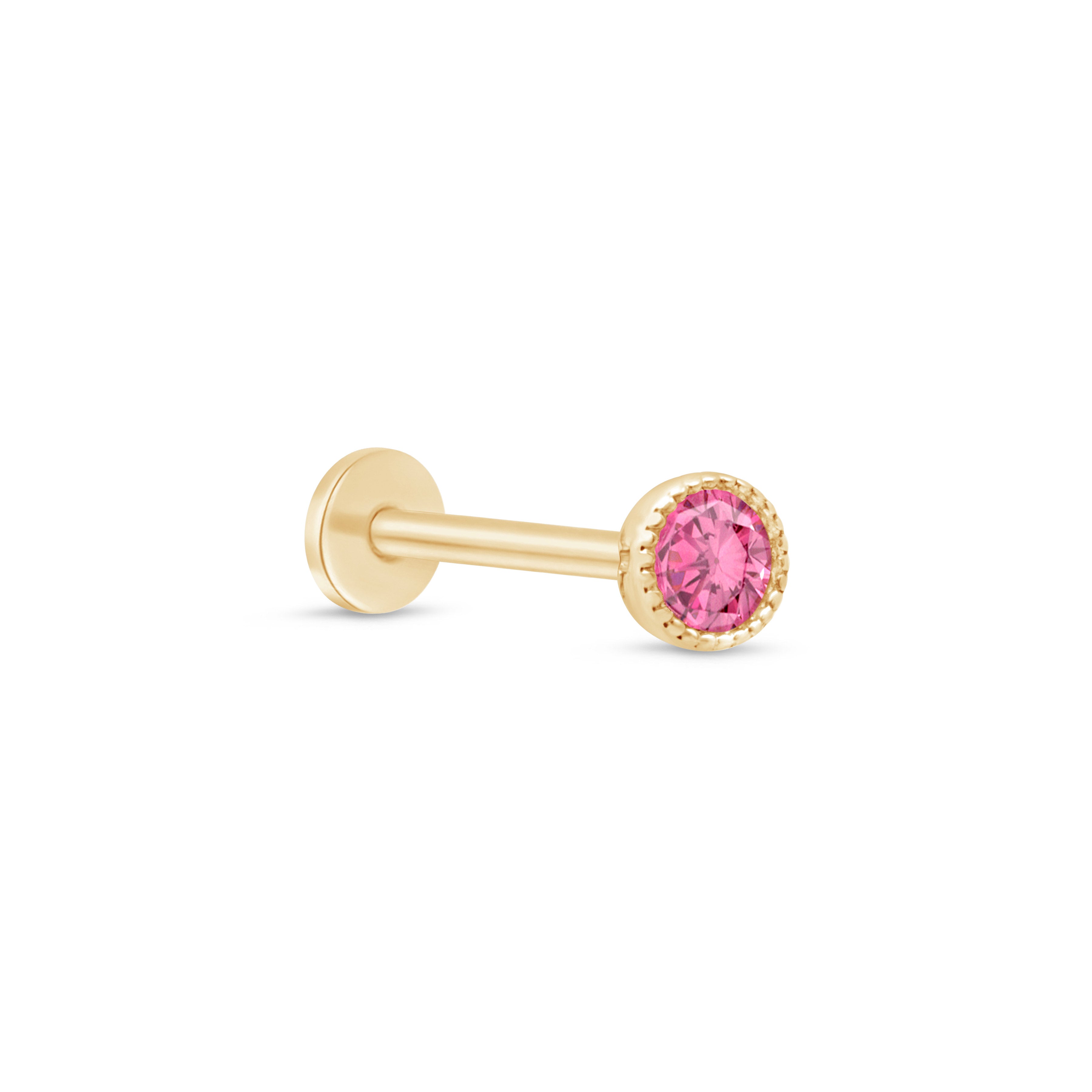 14k Solid Yellow Gold Pink Milgrain Flat Back Stud Earrings for Women – Perfect for Everyday Wear, Gifts & Special Occasions