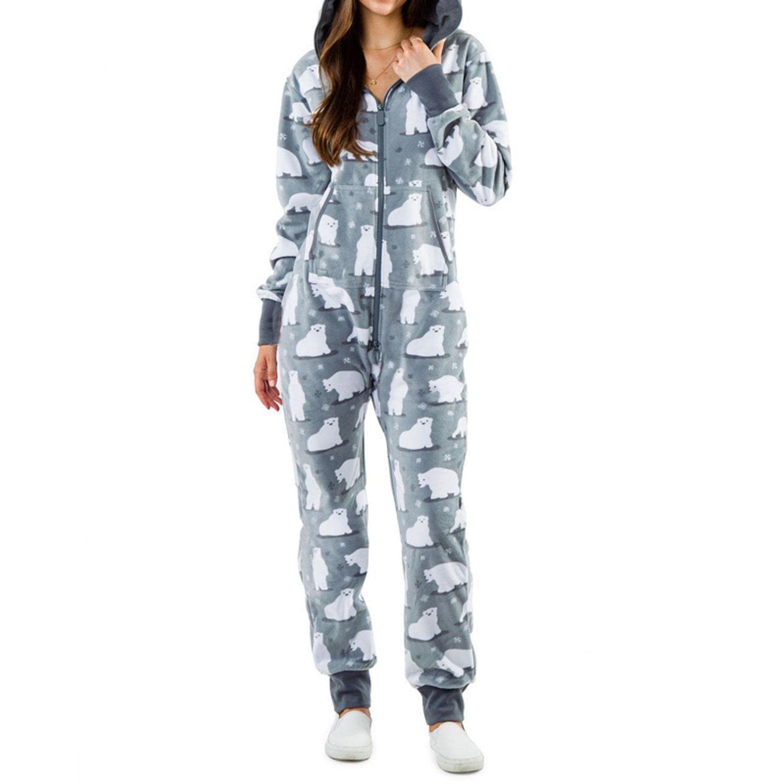 Women's Christmas Fleece Hooded Jumpsuit - Cozy Zipper Romper One Piece Pajamas for Holiday Sleepwear & Lounge Wear | Perfect for Xmas Parties, Winter Nights & Festive Family Gatherings