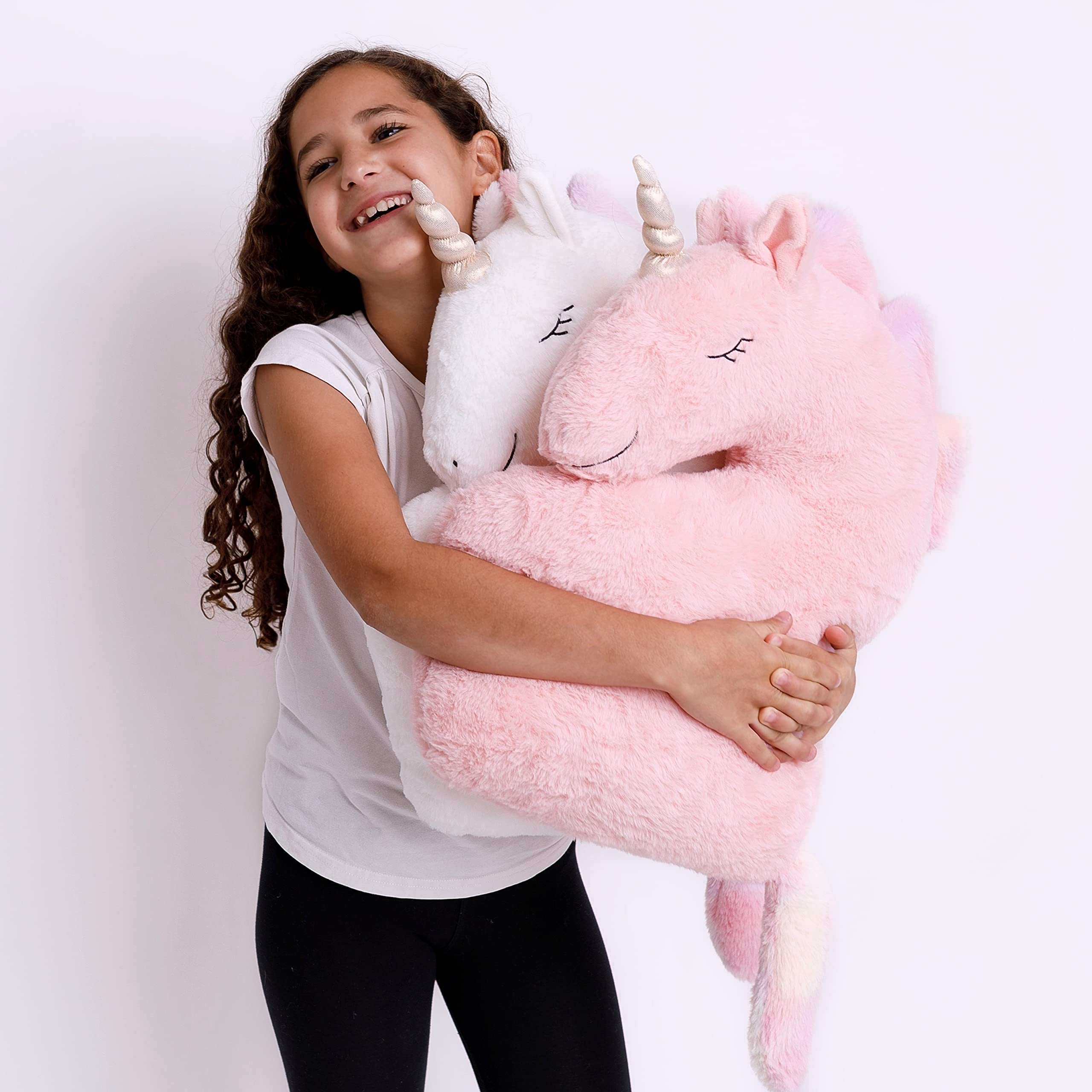 2 Unicorn Pillows for Girls - Fluffy Plush Decor for Kids Bedroom & Teepee