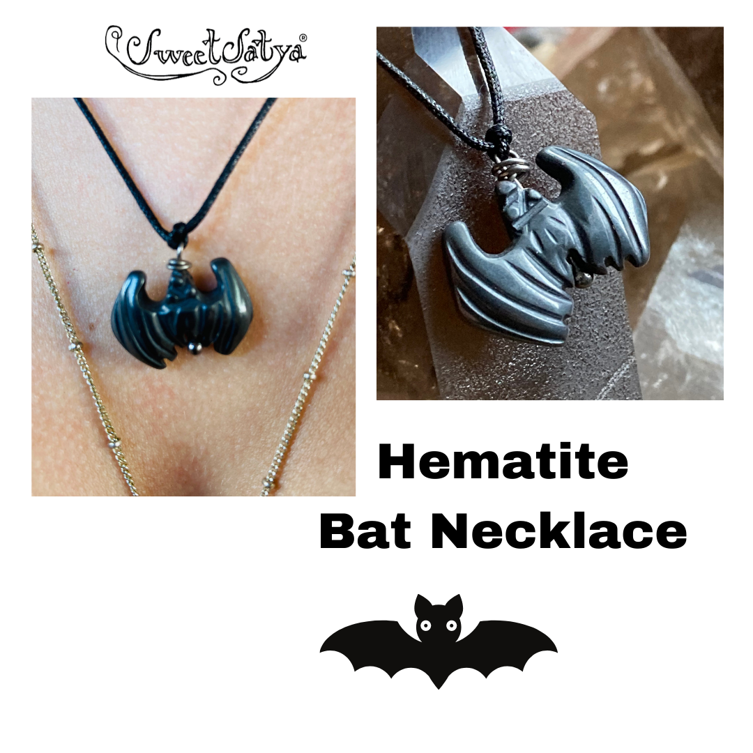 Stylish Bat Necklace with Hematite Stone - Gothic Jewelry for Women & Men - Perfect for Halloween, Cosplay & Everyday Wear