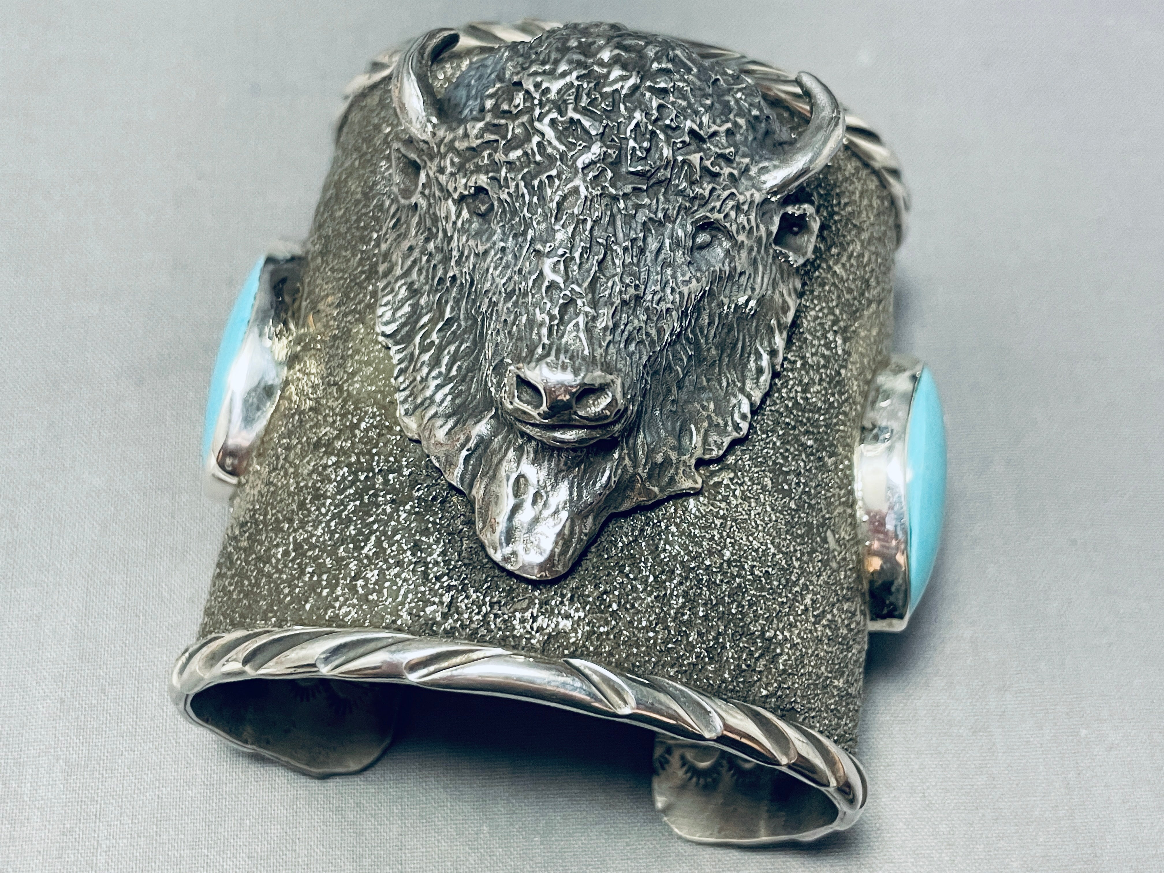 180 Gram Buffalo Native American Turquoise Sterling Silver Bracelet - Handmade Southwest Jewelry for Women & Men - Perfect for Boho Fashion, Gifts & Spiritual Healing