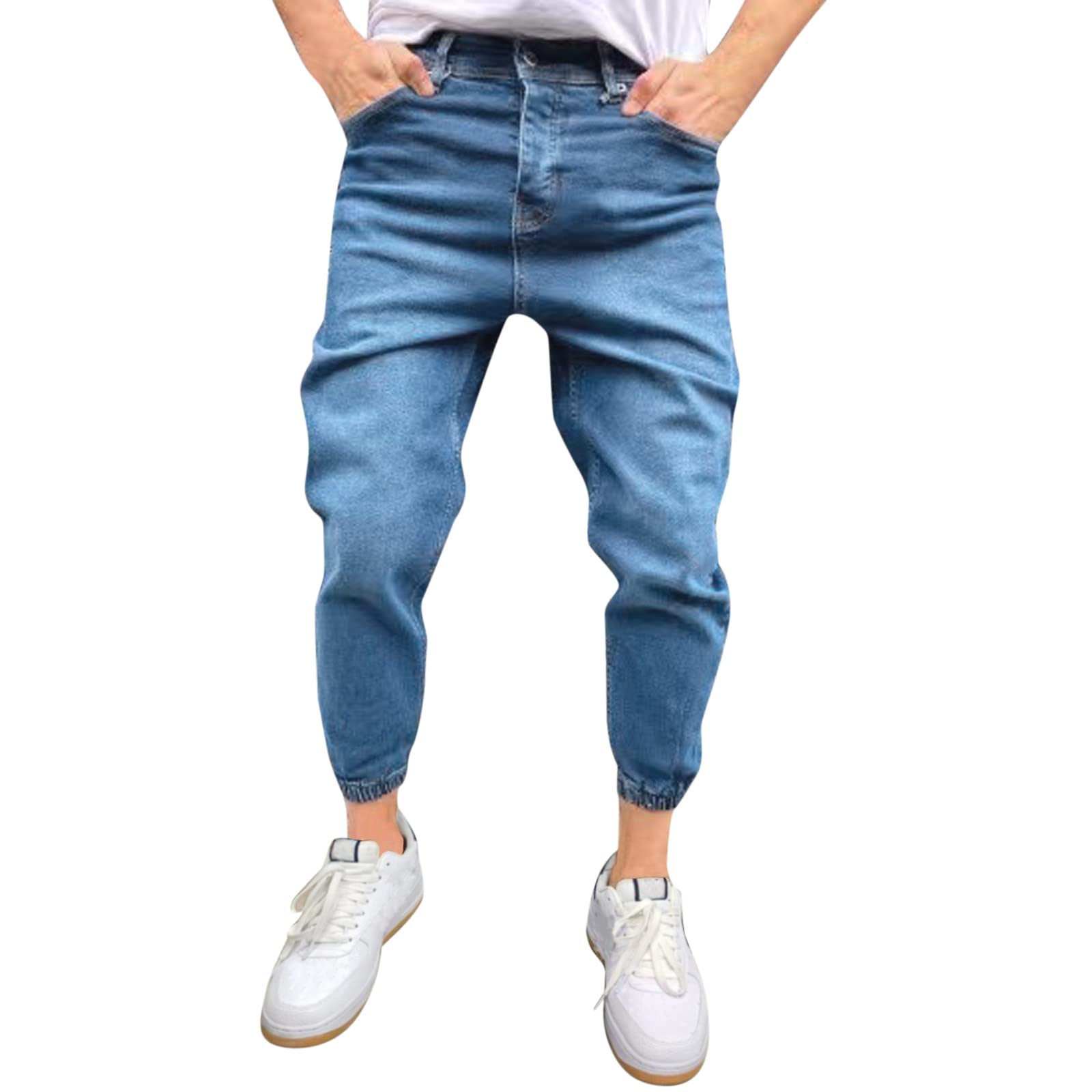 YXWLLN Men's Casual Jogger Jeans with Zipper Fly & Pockets - Comfortable Denim Pants for Everyday Wear, Work, and Outdoor Activities