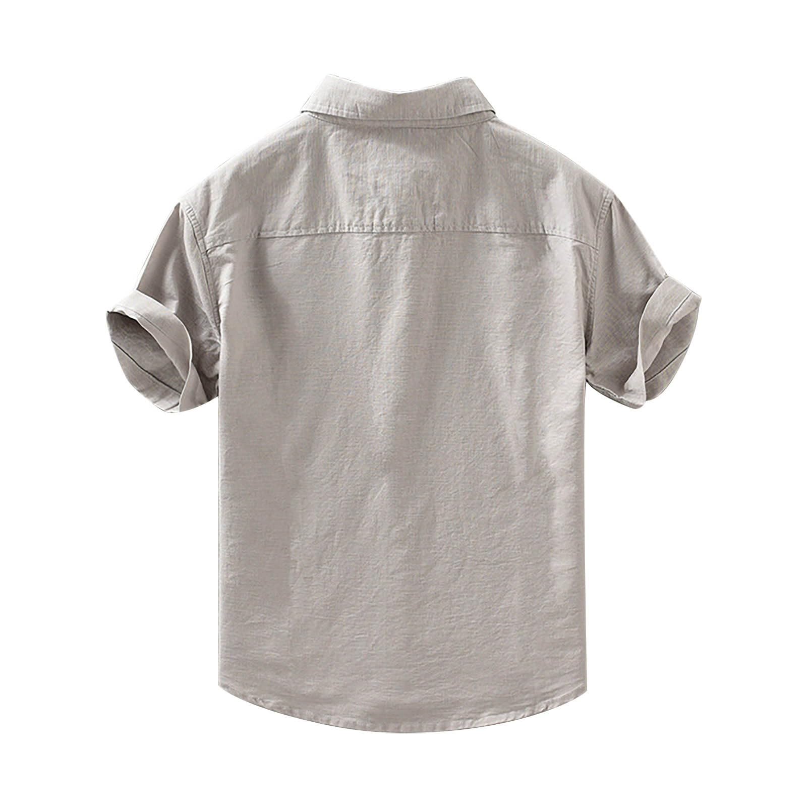 Men's Casual Solid Color Short Sleeve Button Down Shirt - Breathable Cotton Linen T-Shirt with Roll-Up Sleeves & Lapel Collar | Perfect for Summer Outfits, Beach Wear, and Office Casual Fridays