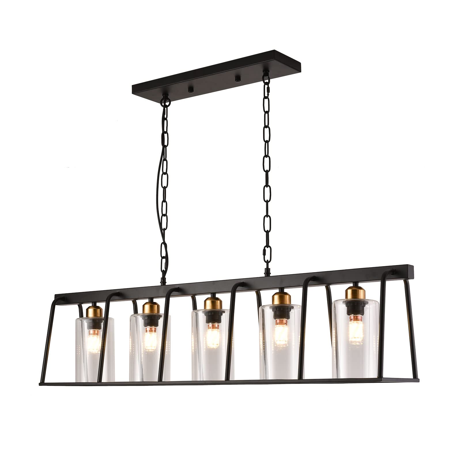 Modern 5-Light Rectangle Chandelier with Clear Glass Shades - Adjustable Rustic Pendant Lighting for Dining Room, Kitchen, Bedroom, Living Room, Foyer & Hallway - Perfect for Farmhouse, Industrial & Contemporary Home Decor