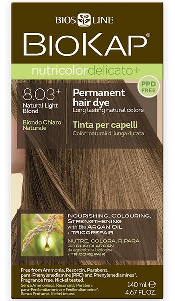 Biokap Nutricolor Delicato 8.03 Natural Light Blonde Hair Dye - Ammonia Free & Vegan Formula for Gentle Coloring at Home | Perfect for Touch-Ups, Highlights & Full Color Coverage