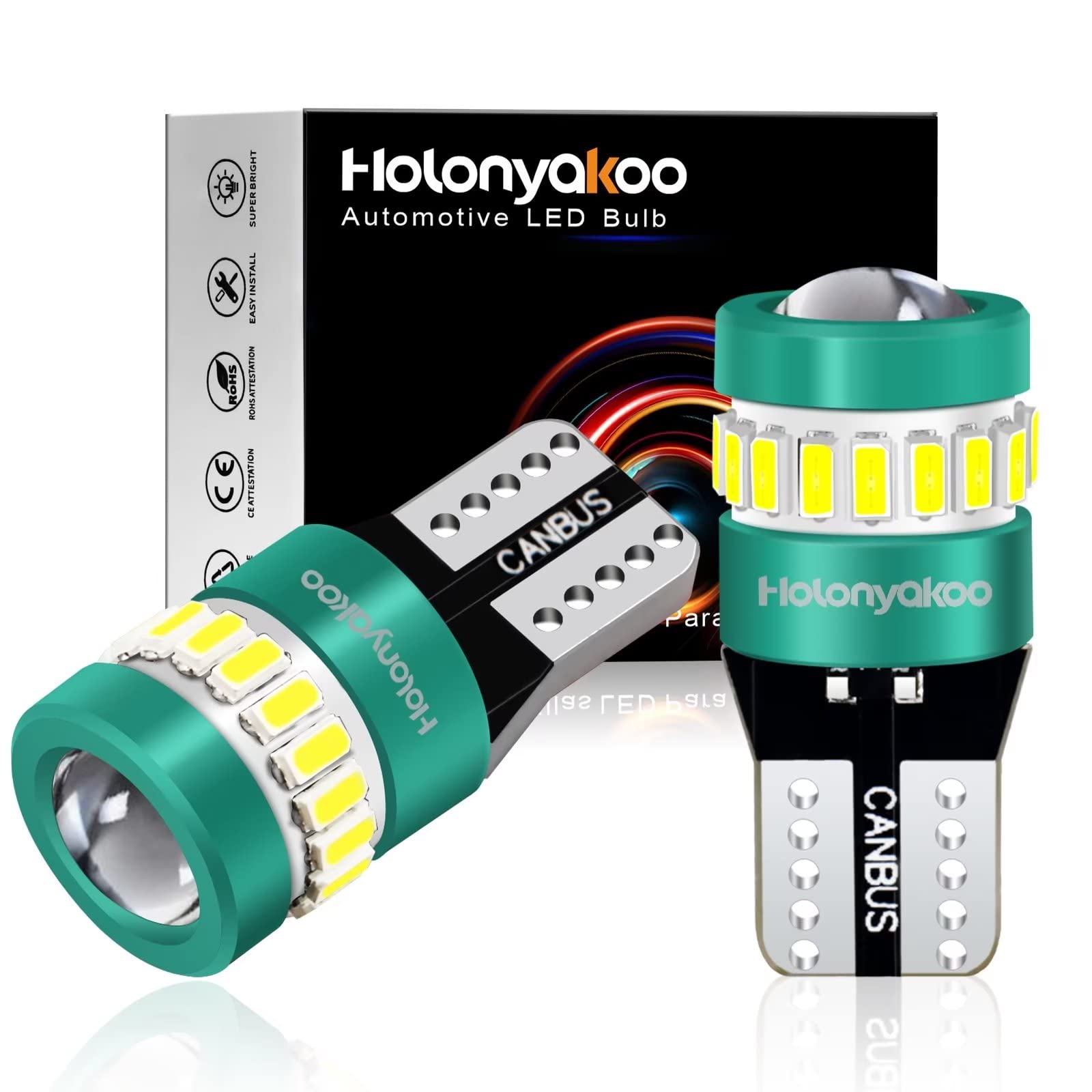 194 LED Bulb T10 Canbus for Car RV Lights - 6000K White (Set of 2) - Perfect for License Plate & Turn Signals