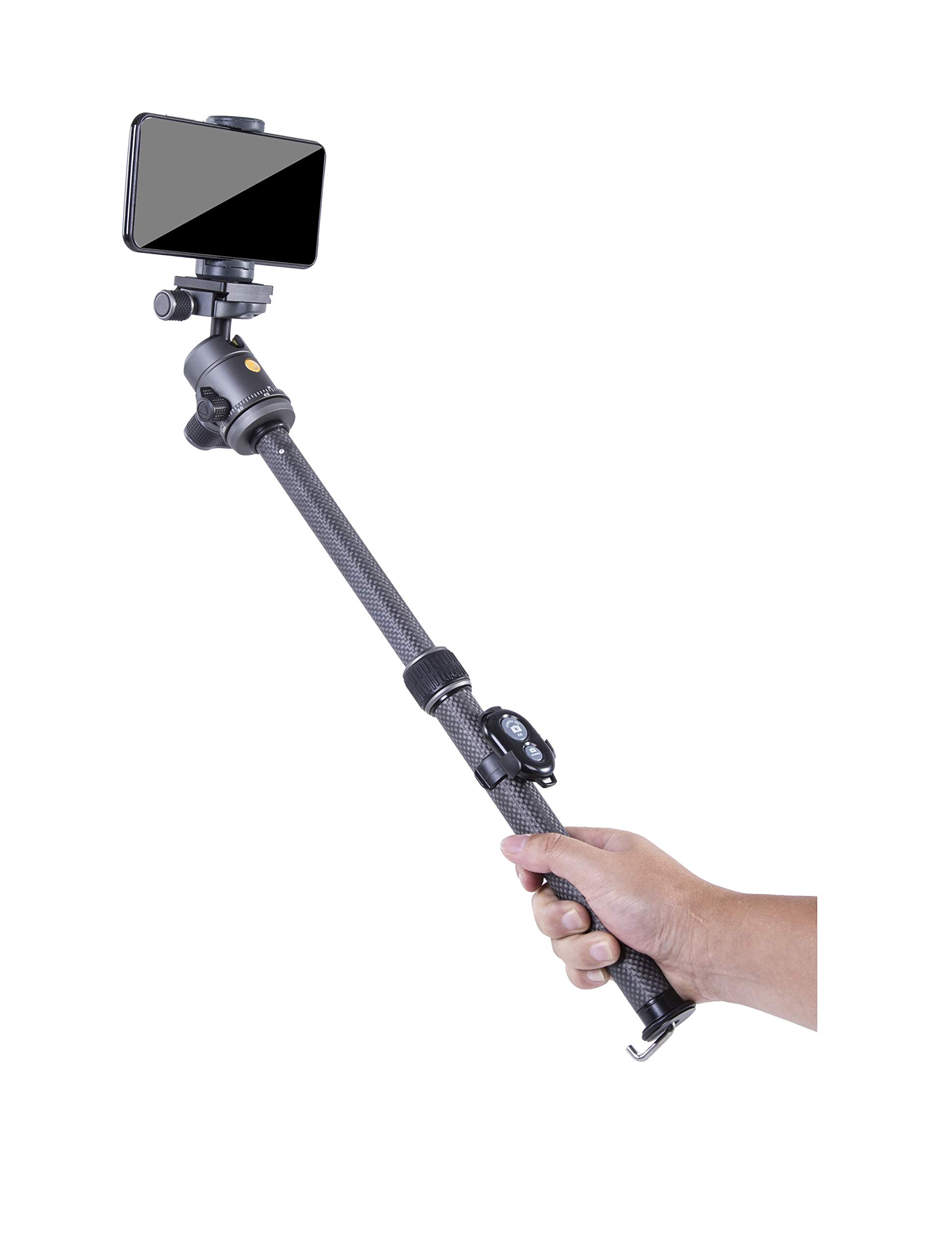 Vanguard VEO3GO235CB Carbon Fiber Travel Tripod with Ball Head - Lightweight Compact Tripod for DSLR Camera, Smartphone & Mirrorless - Includes Monopod, Phone Holder & Bluetooth Remote - Perfect for Travel, Hiking & Vlogging