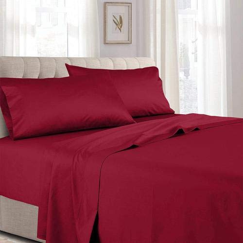 Premium 300 Thread Count Solid Sateen Sheet Set - Queen Size Burgundy Luxury Bedding for Soft & Breathable Sleep | Perfect for Master Bedrooms, Guest Rooms & Hotels