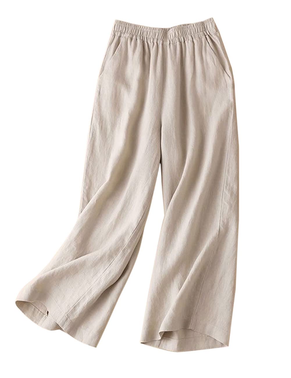 IXIMO Women's Linen Pants - Elastic Waist Wide Leg Palazzo Trousers for Summer, Travel & Casual Wear | Comfortable & Breathable Long Pants