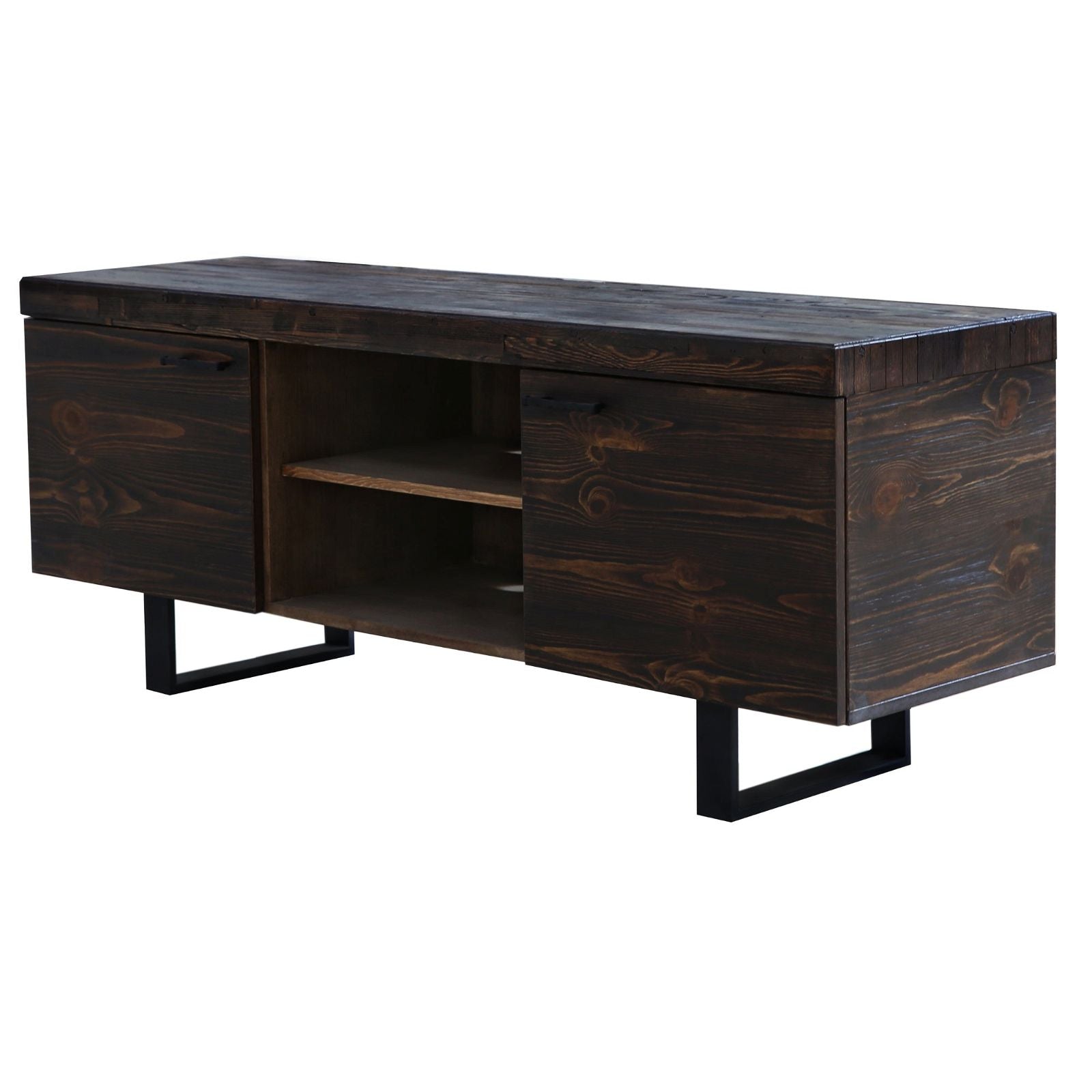 Rustica 160cm Entertainment TV Stand - Solid Pine Wood Media Console with 2 Doors in Black - Perfect for Living Room, Home Theater & Entertainment Centers