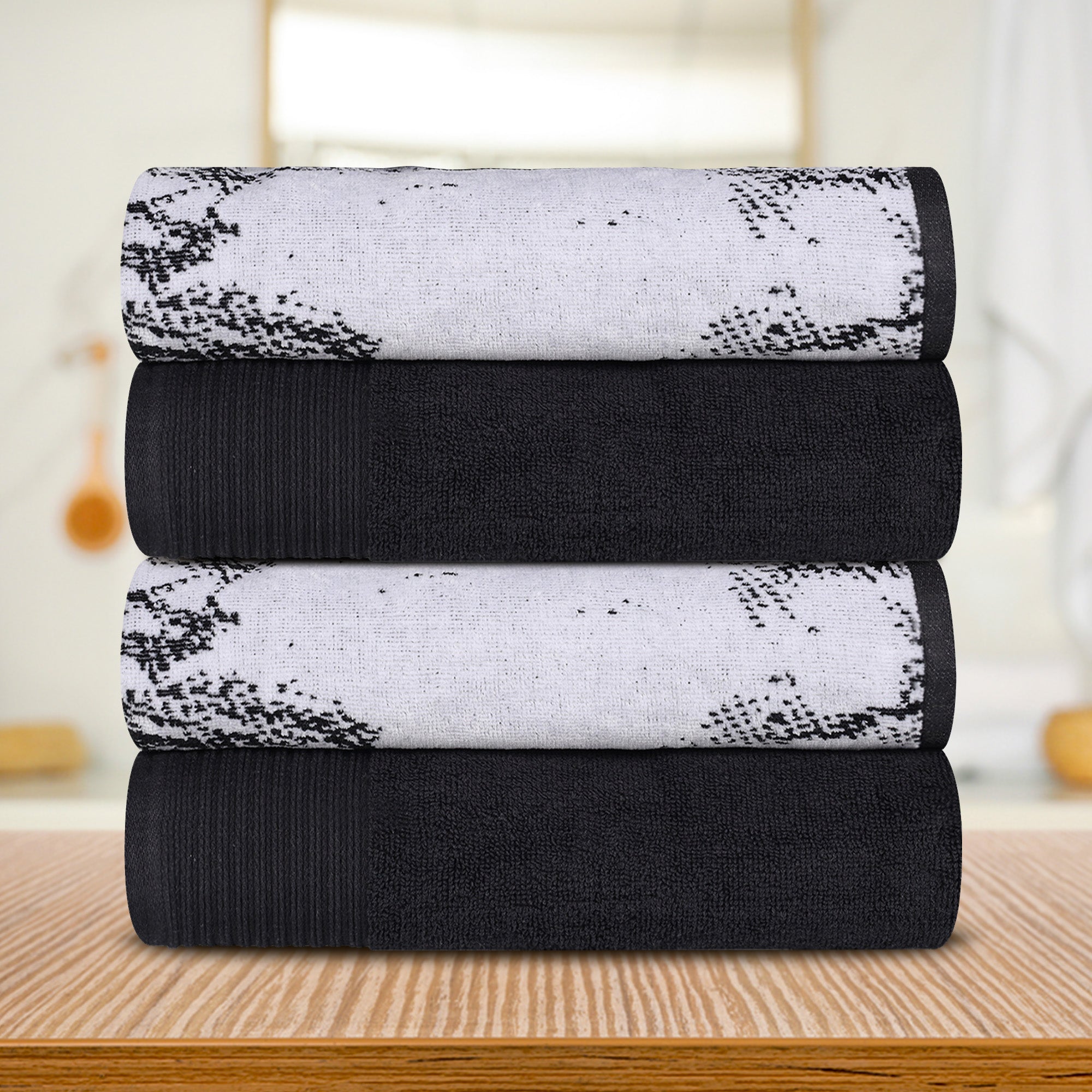 Premium 4-Piece Cotton Bath Towel Set - Soft & Absorbent Solid & Marble Design - Perfect for Spa, Bathroom & Luxury Home Decor