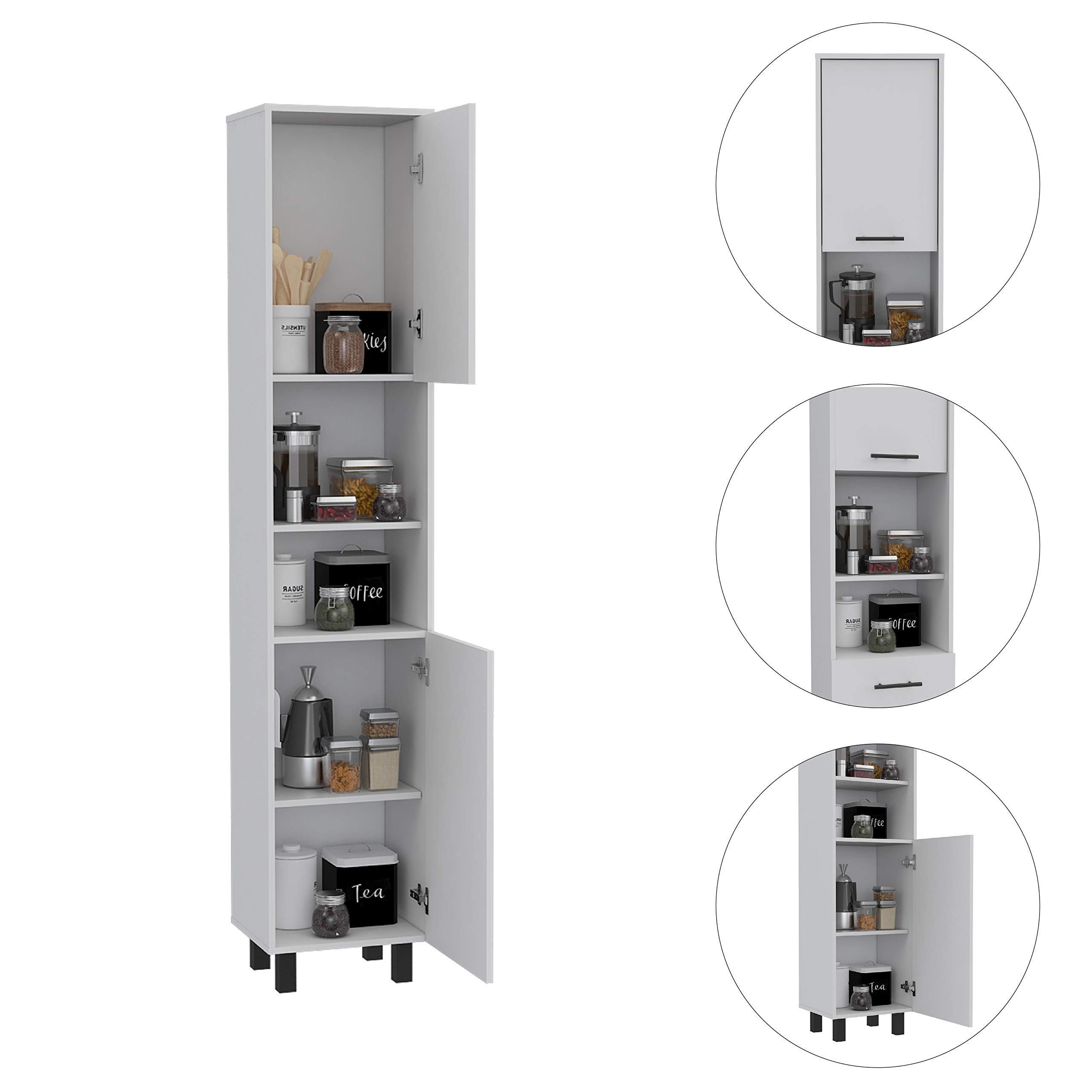 Sheffield Pantry Kitchen Cabinet - 2 Cabinets & 2 Open Shelves for Storage | Perfect for Small Kitchens, Pantry Organization & Home Decor