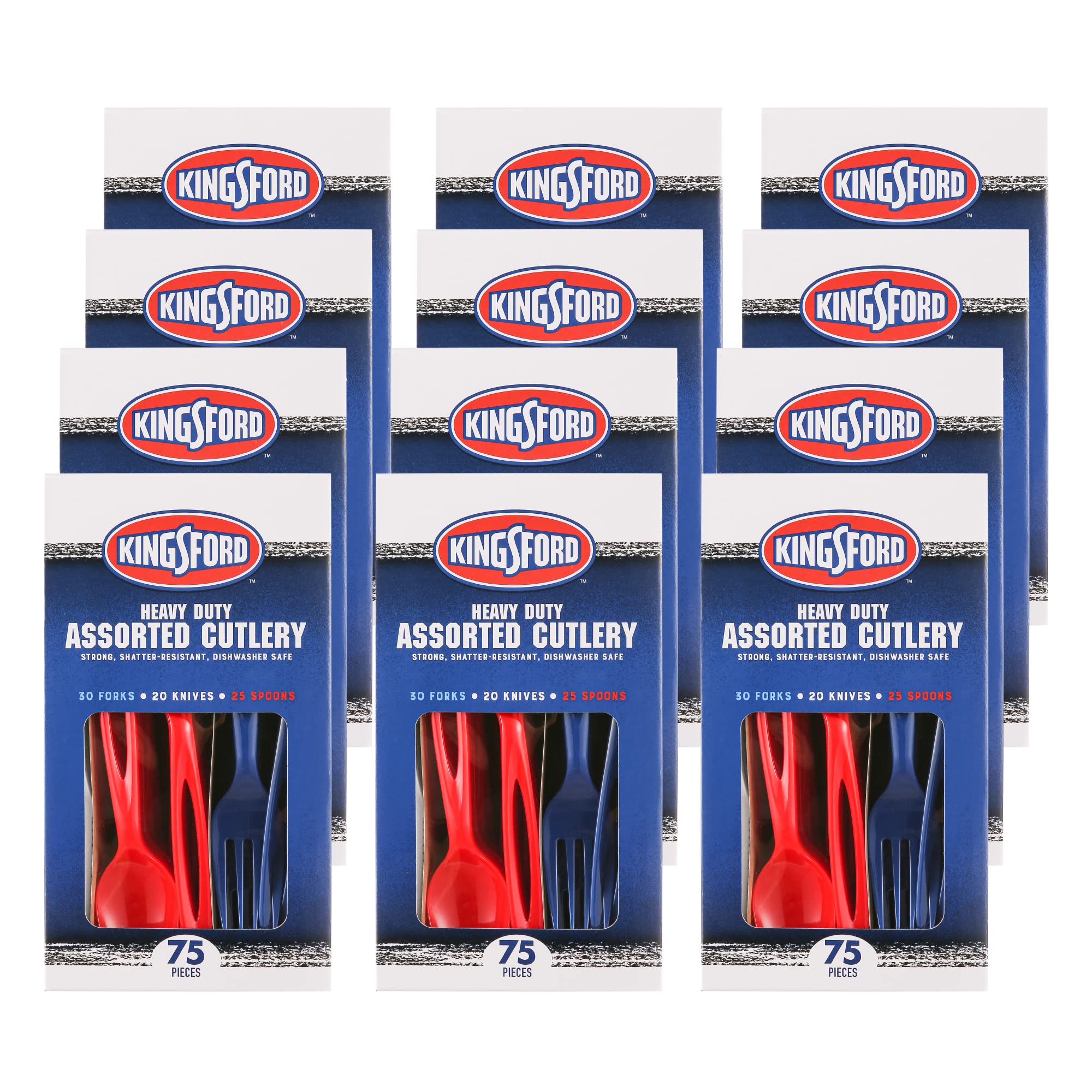 Kingsford Full Size Disposable Plastic Cutlery Set - 360 Forks, 240 Knives, 300 Spoons (12,900 Count) - Red, White & Blue for Parties, Picnics, BBQs & Events