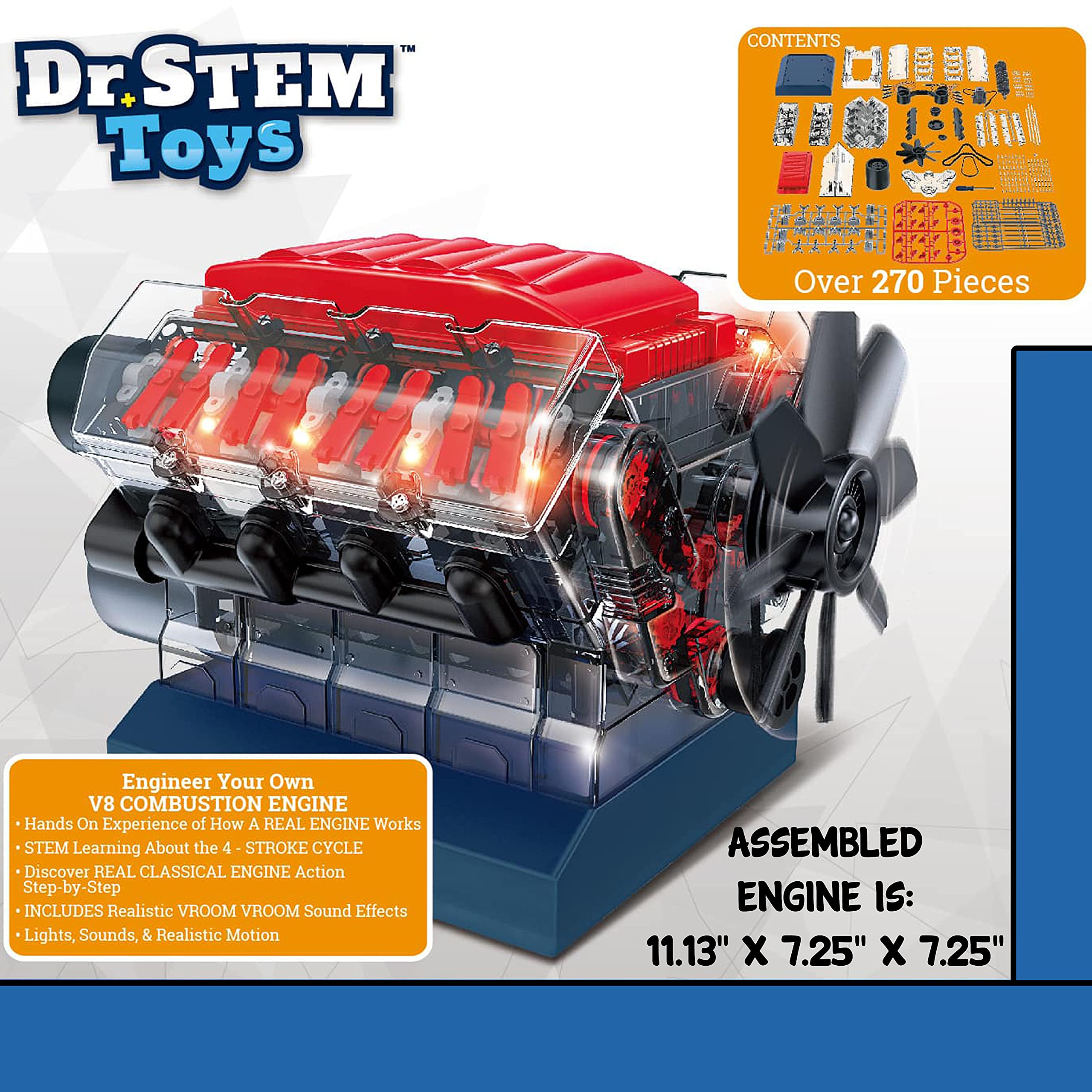 Dr. STEM Toys V8 Model Engine Kit - DIY Educational Science Toy for Kids & Adults - Build Your Own Working V8 Engine - Perfect for STEM Learning, Science Projects & Car Enthusiasts