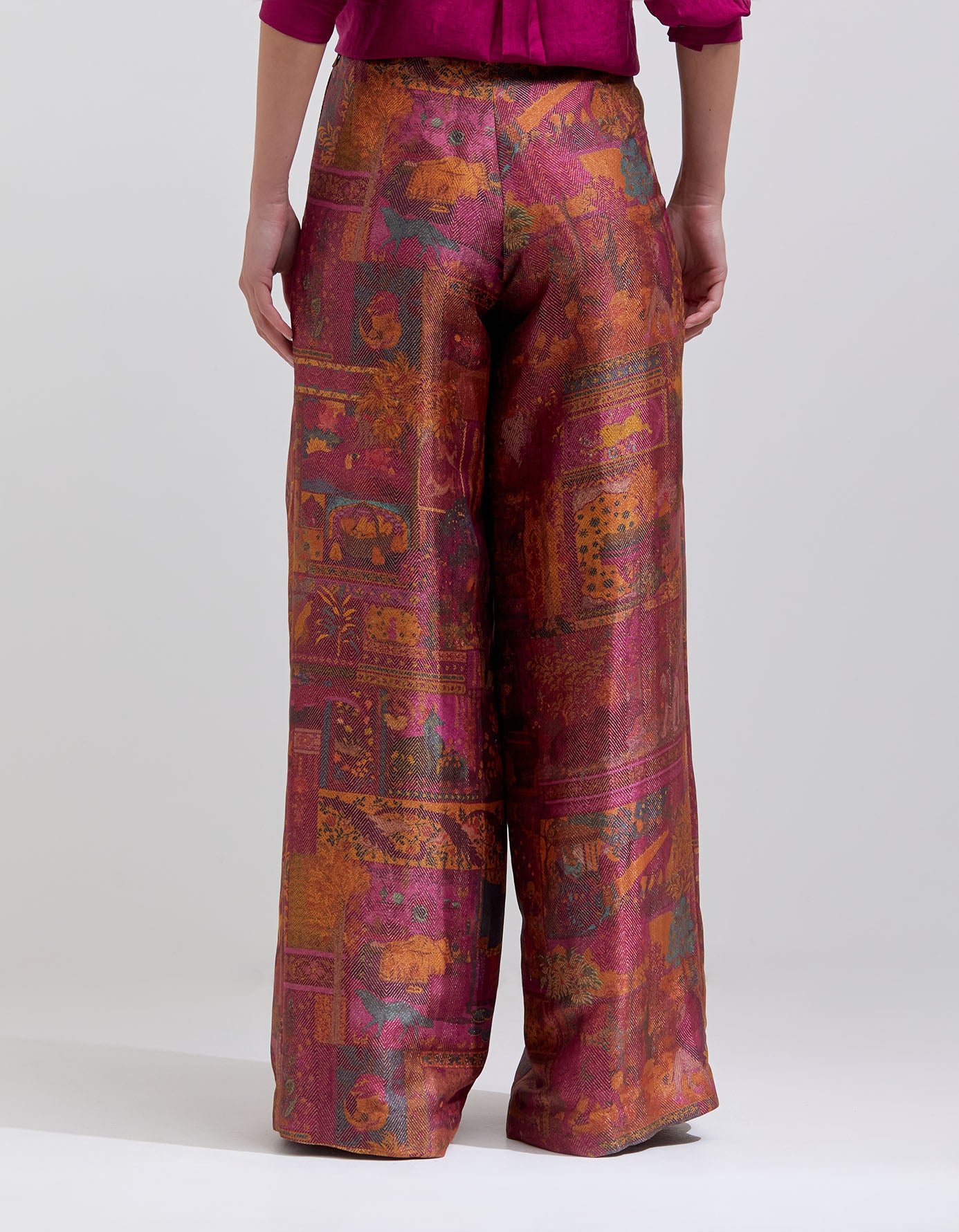 Elegant Purple Panchatantra Silk Brocade Palazzo Pants with Zig Zag Design - Perfect for Indian Weddings, Festivals & Boho Chic Outfits
