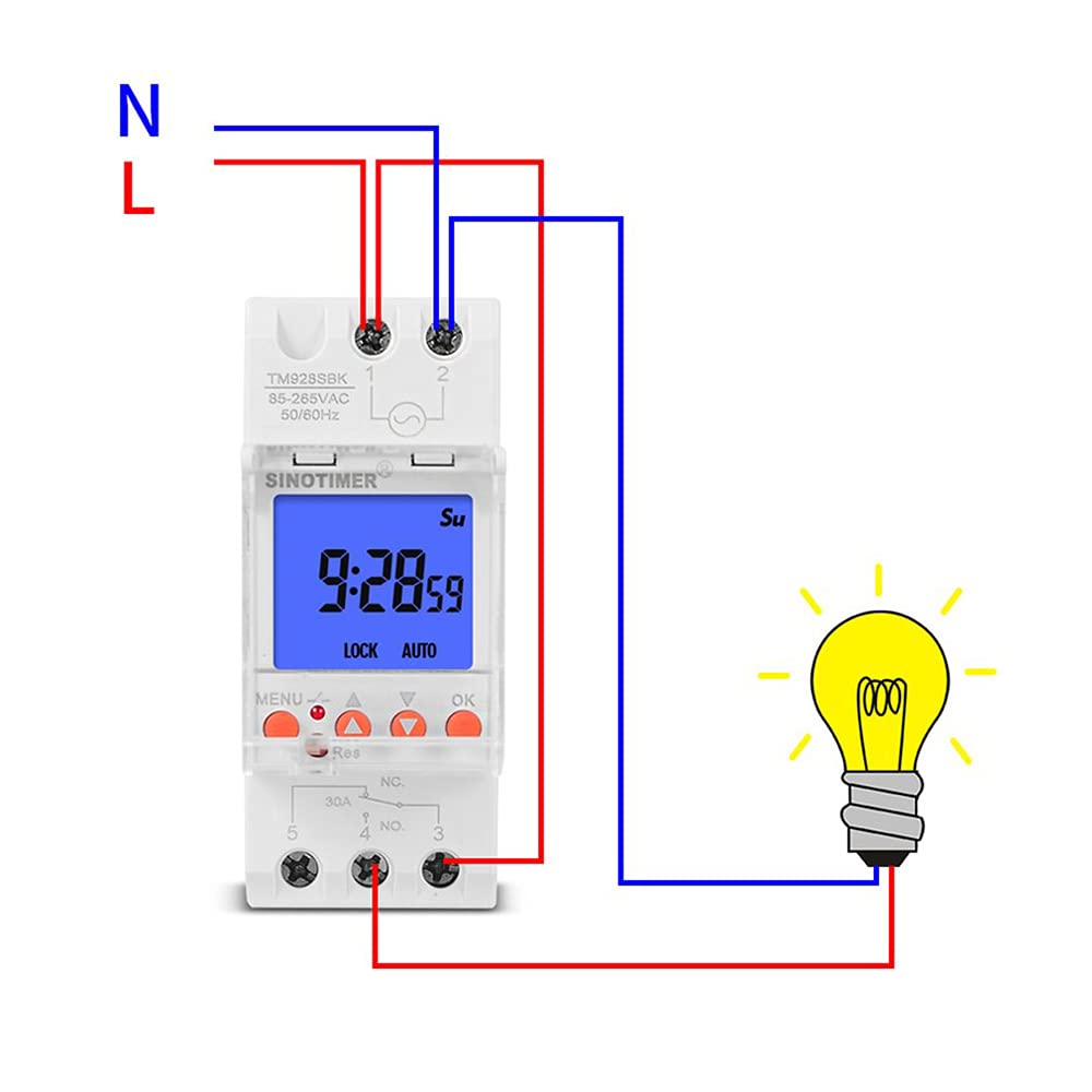 TM928SAKL Rail Timer with Backlight - Large Screen Display, 85-265V 16A, 1 Second Min Interval, 7-Day Programmable DIN Rail Timer for Home Automation & Industrial Control