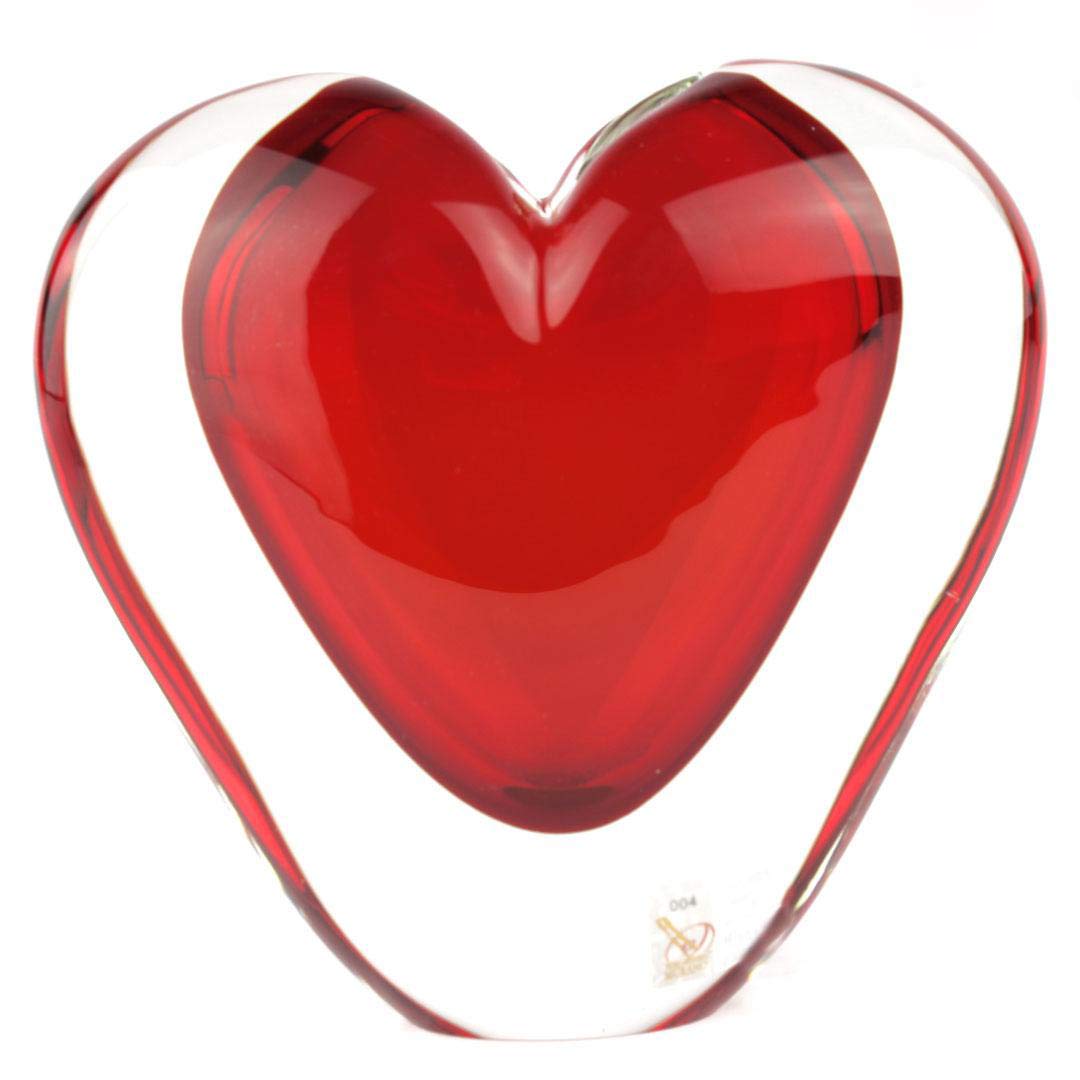 Original Murano Glass Heart Vase - Handmade Red Sommerso Art Piece for Home Decor, Wedding Centerpiece & Gift Idea